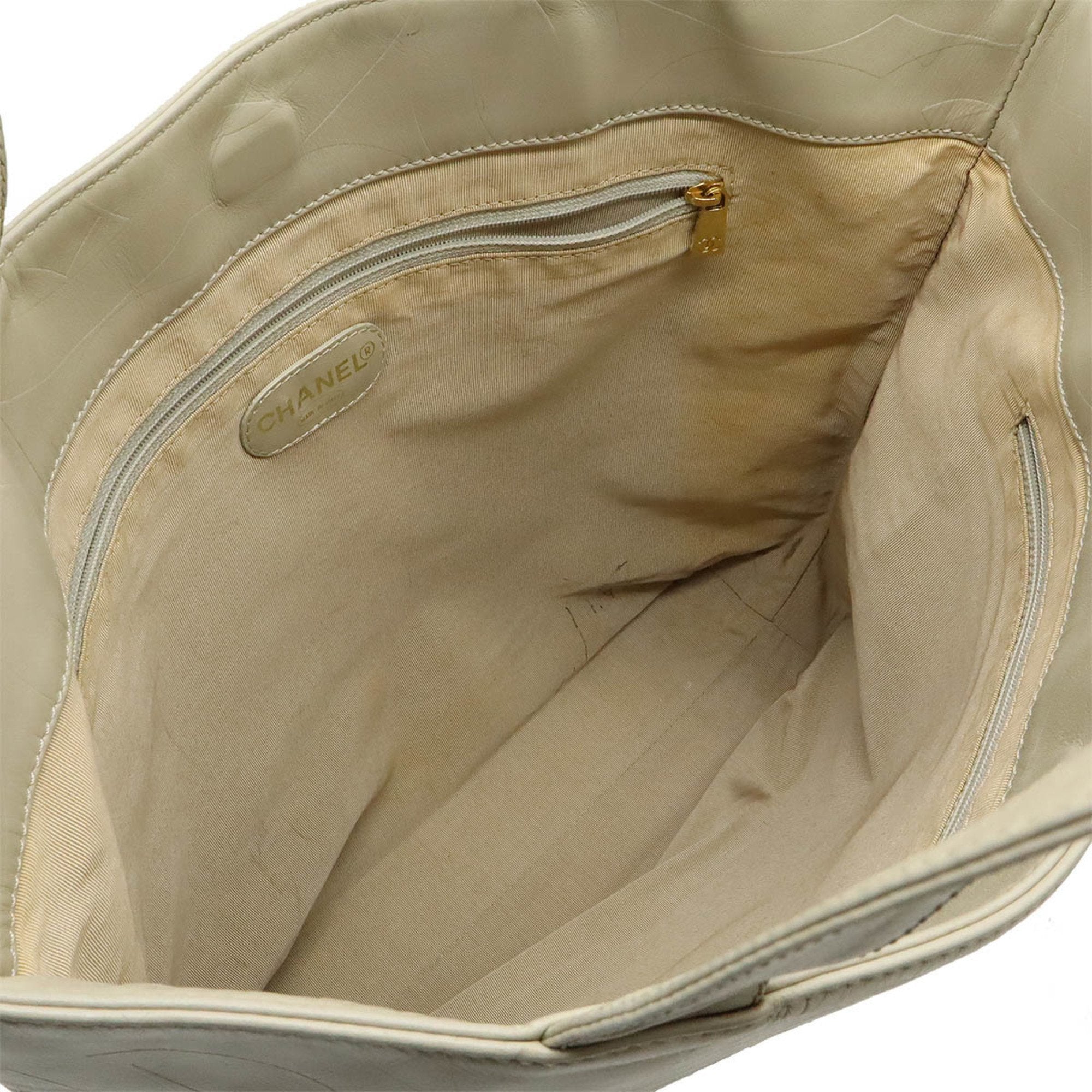 Chanel Beige Leather Shoulder Bag Tote Bag (Pre-Owned)