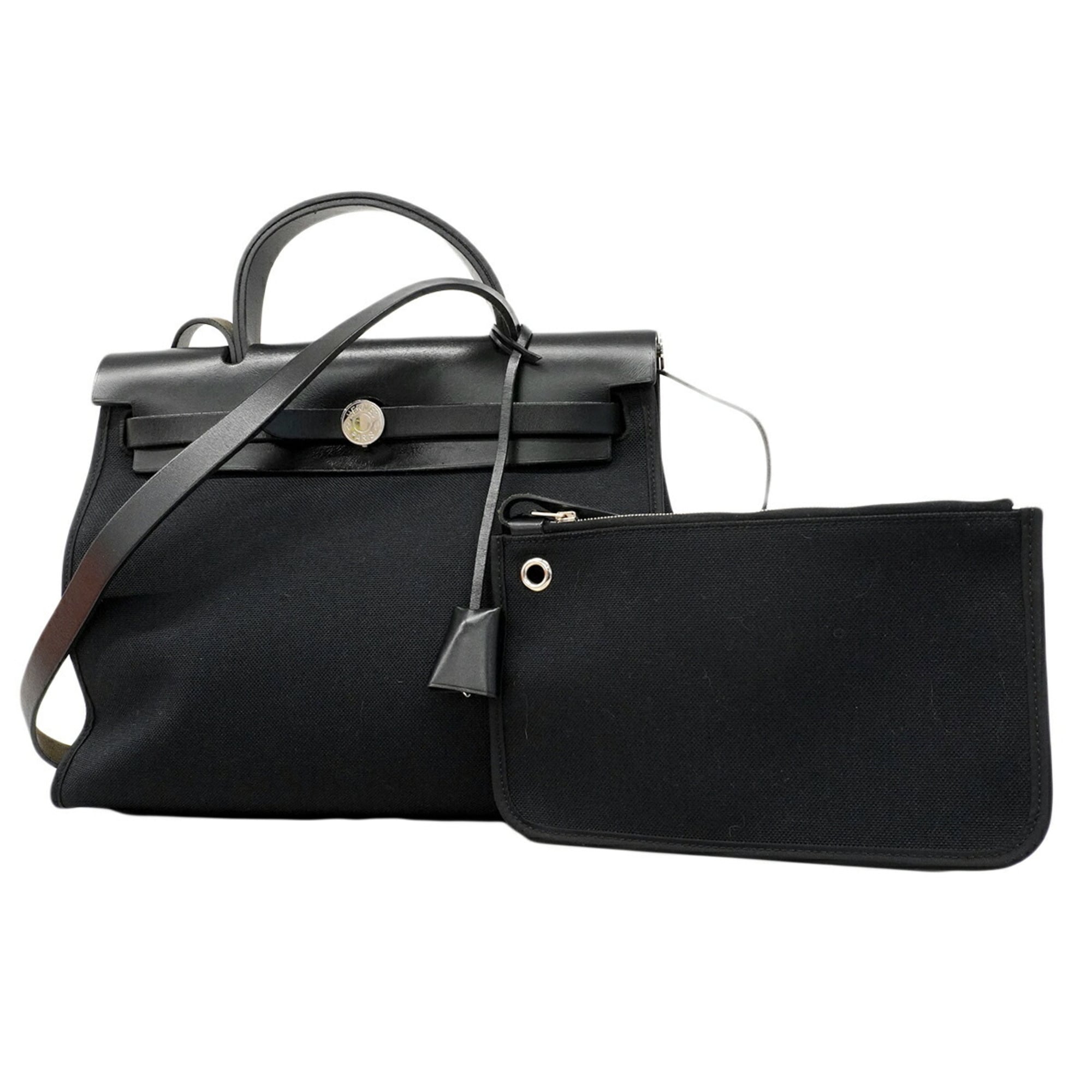 Hermes Black Toile Officier Handbag (Pre-Owned)