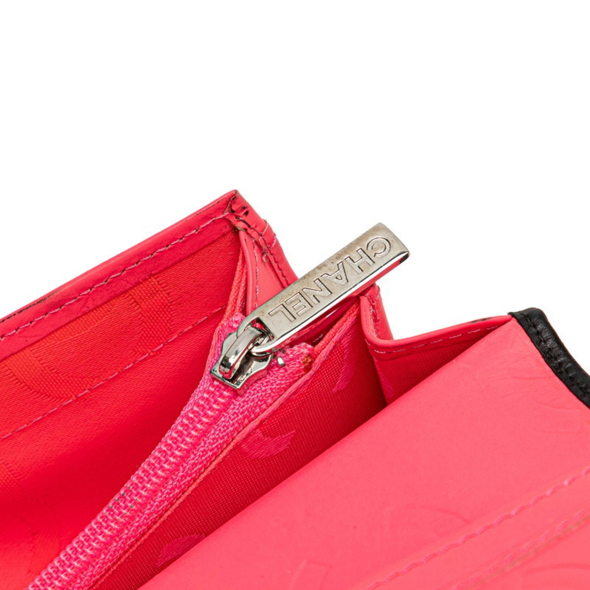 Chanel Black Pink Leather Long Wallet (Bi-Fold) (Pre-Owned)