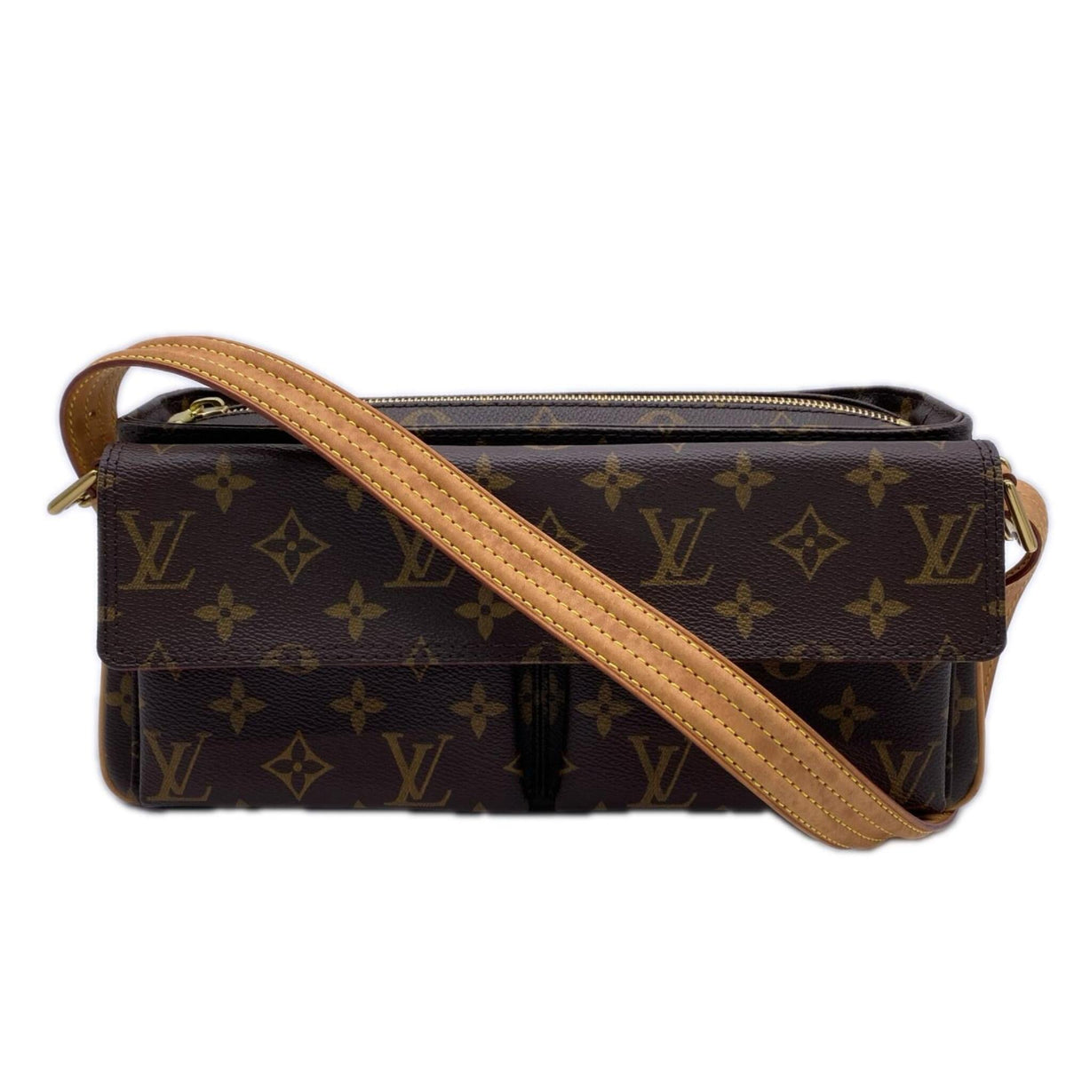 Louis Vuitton Beige Brown Monogram Coated Canvas Handbag (Pre-Owned)