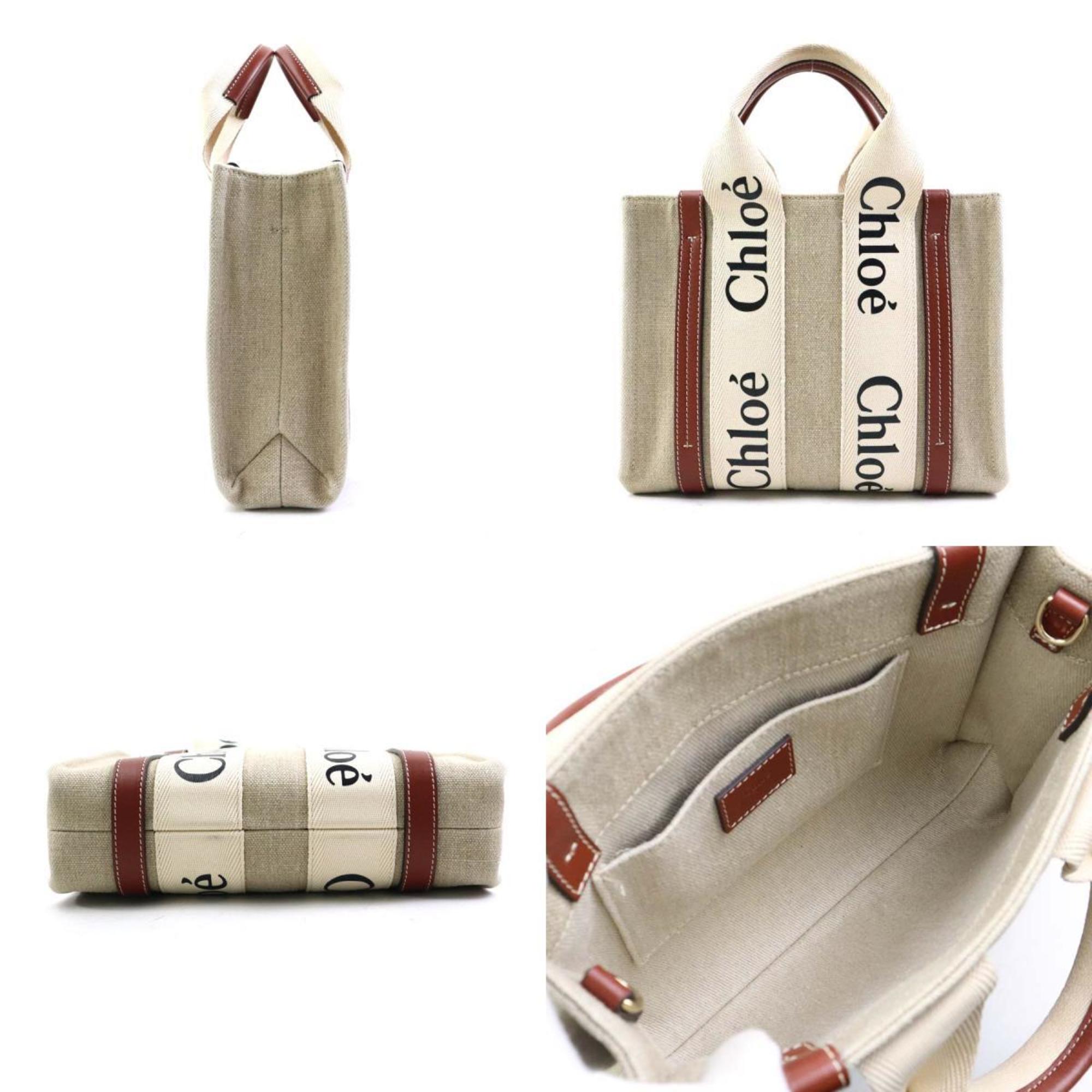 Chloé Beige Brown Canvas Leather Handbag Shoulder Bag (Pre-Owned)