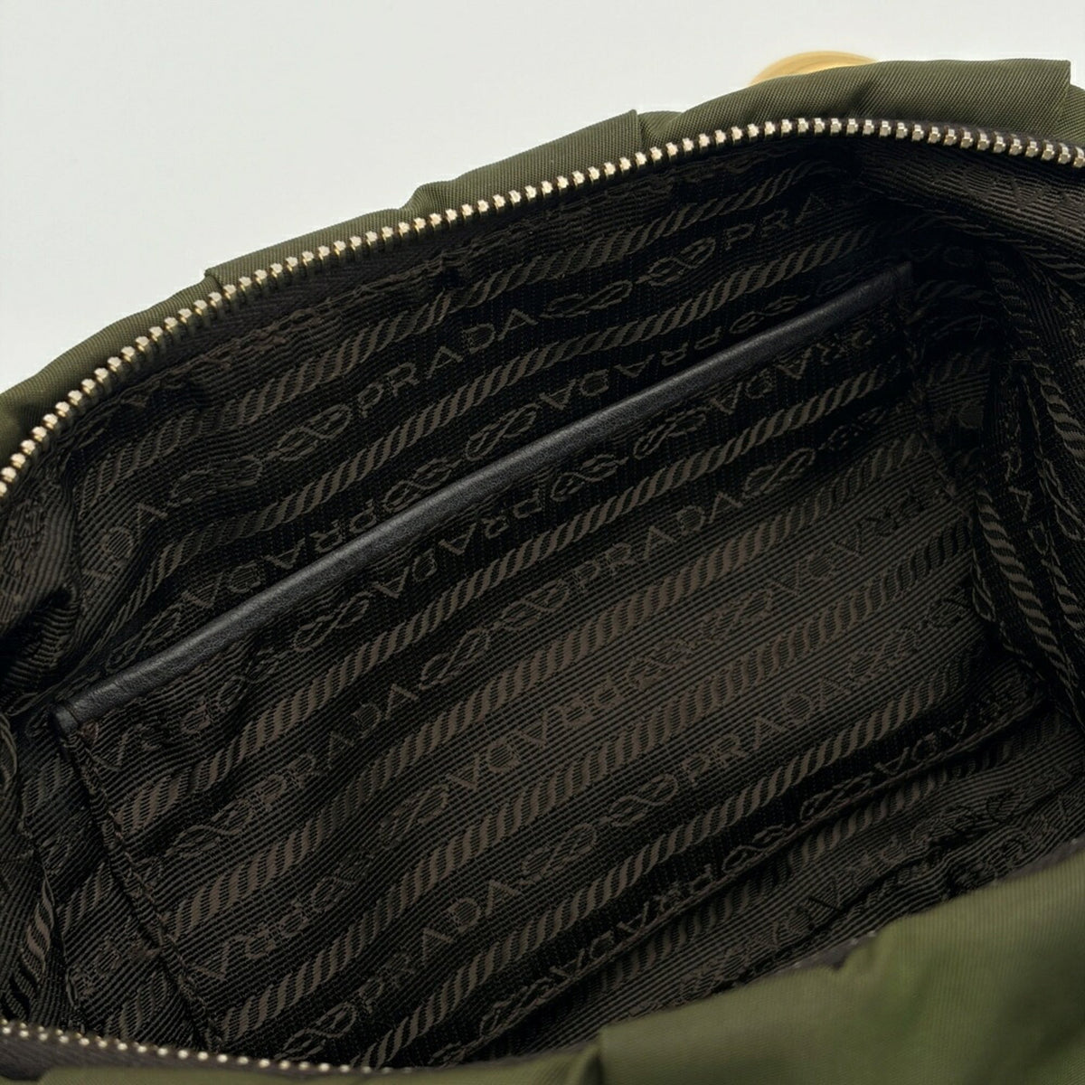 Prada Dark Brown Khaki Nylon Leather Shoulder Bag (Pre-Owned)