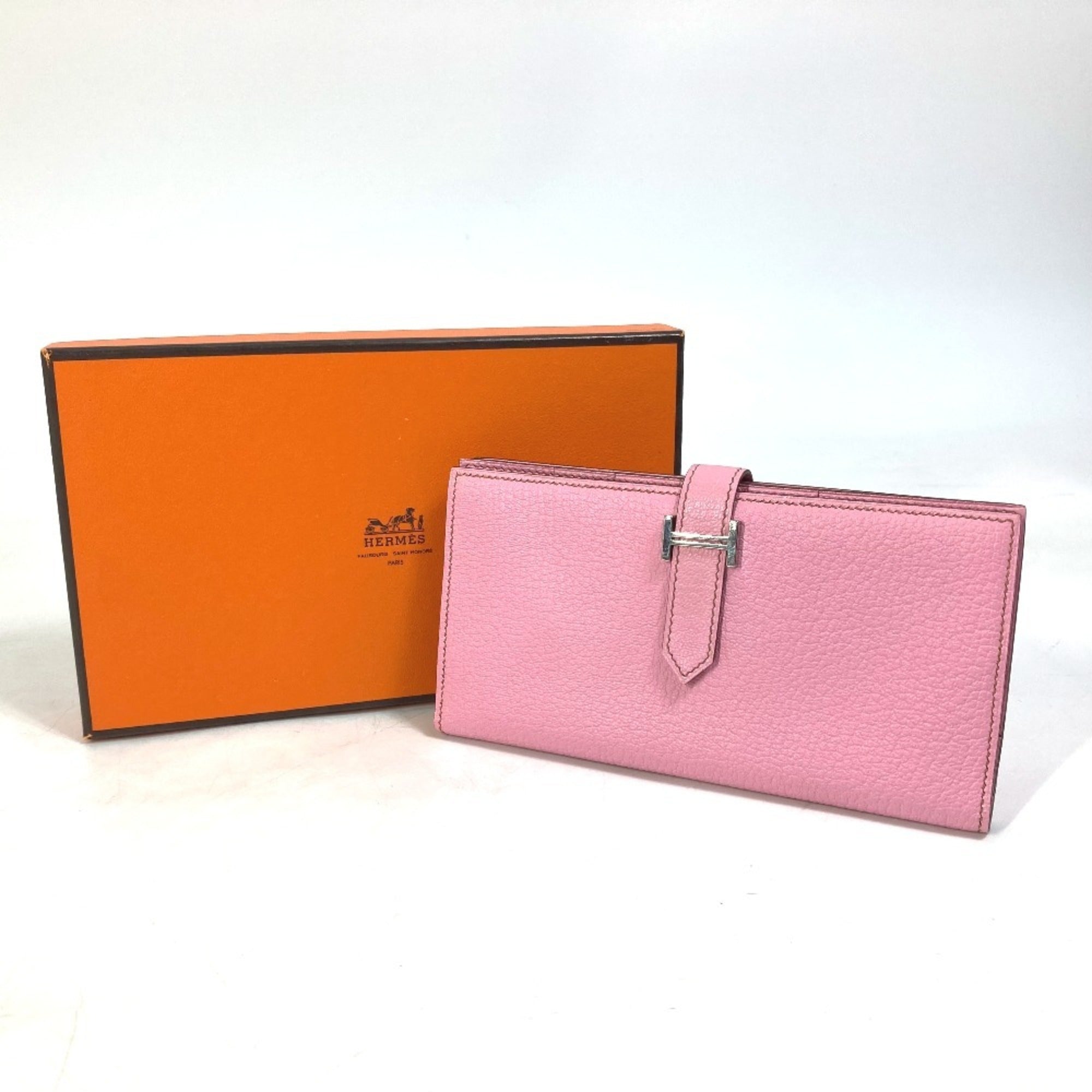 Hermes Bearn Pink Soufre Chevre Leather Chain/Shoulder Wallet (Pre-Owned)