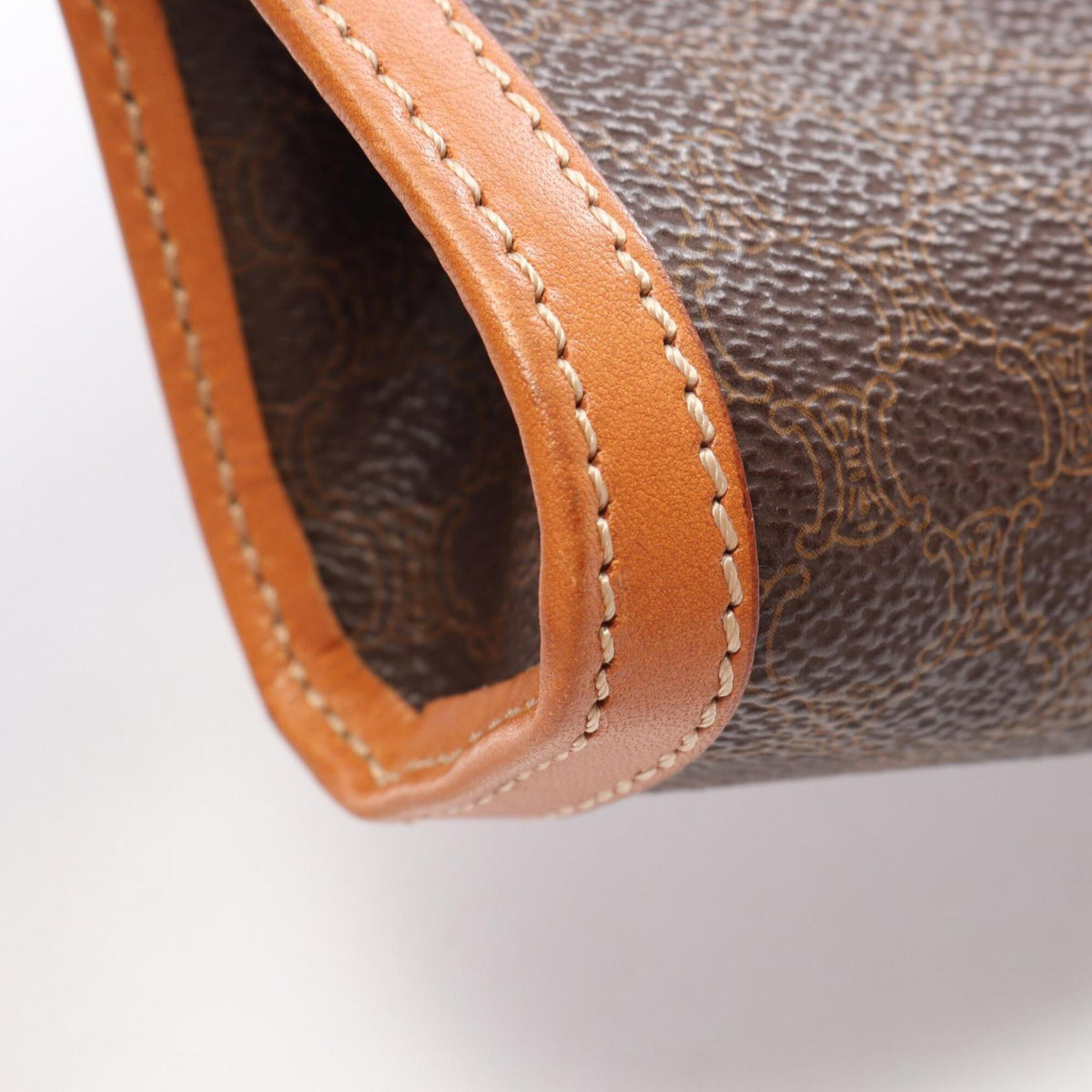 Celine Beige Brown Coated Canvas Leather Clutch Bag Handbag (Pre-Owned)