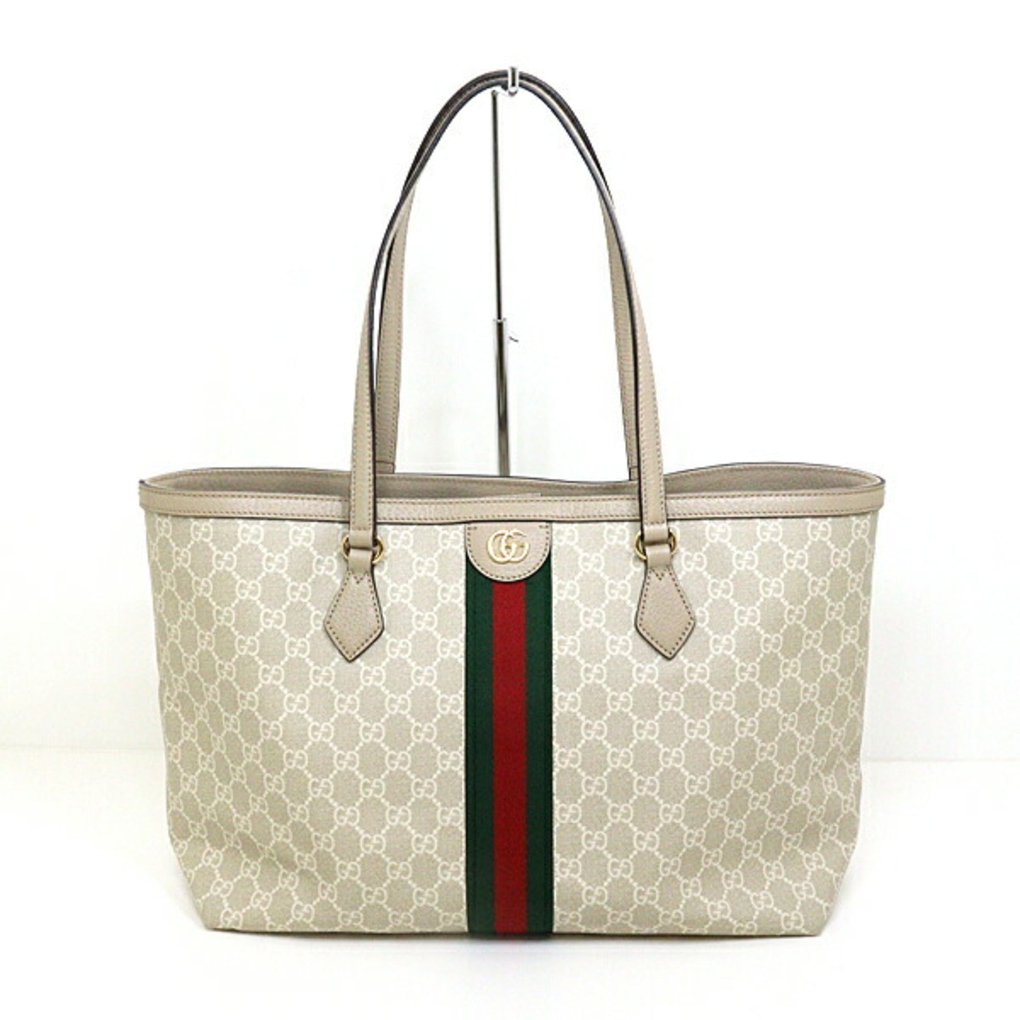 Gucci Beige Green Red Color White Gg Supreme Canvas Tote Bag (Pre-Owned)