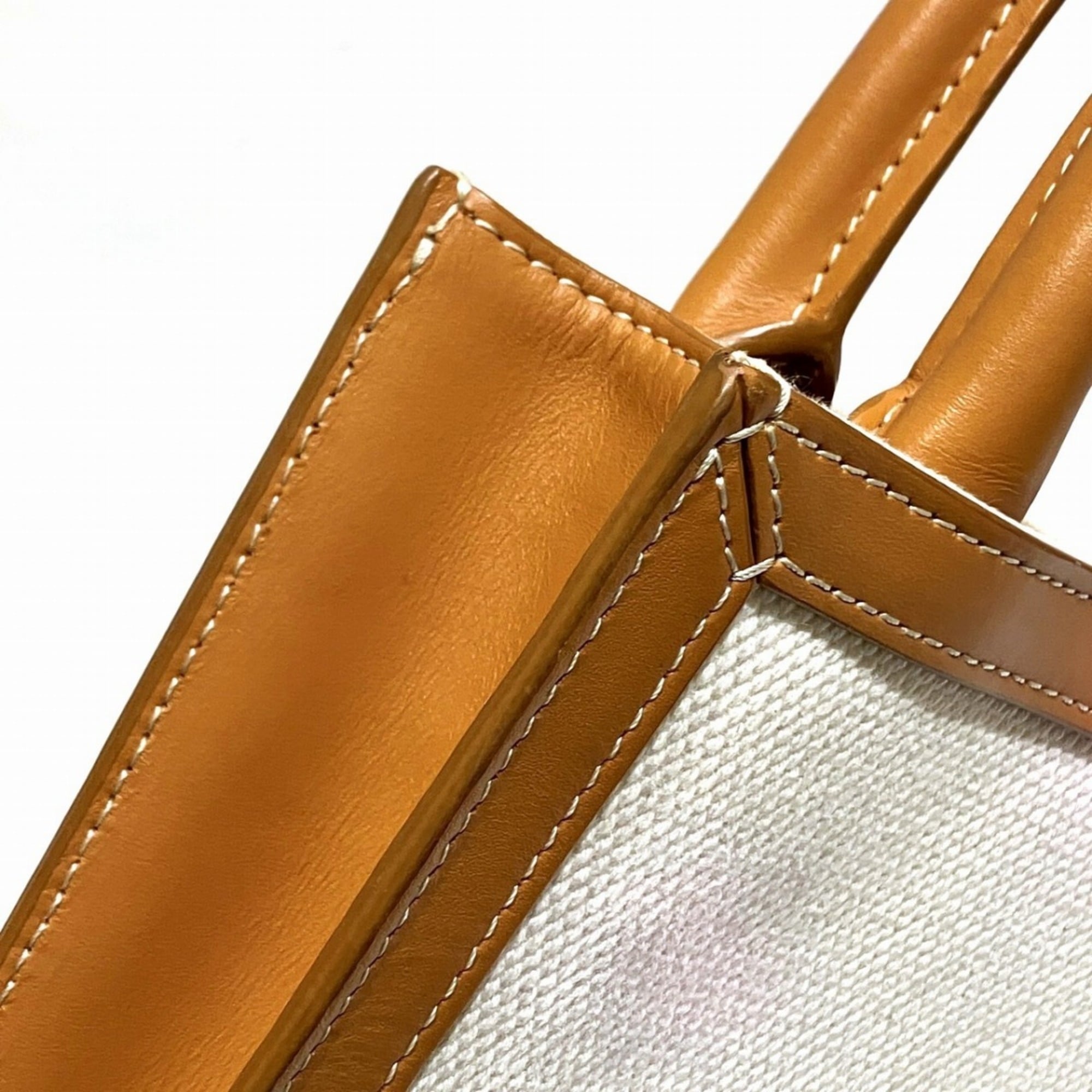 Celine Brown Ivory Canvas Leather Shoulder Bag (Pre-Owned)