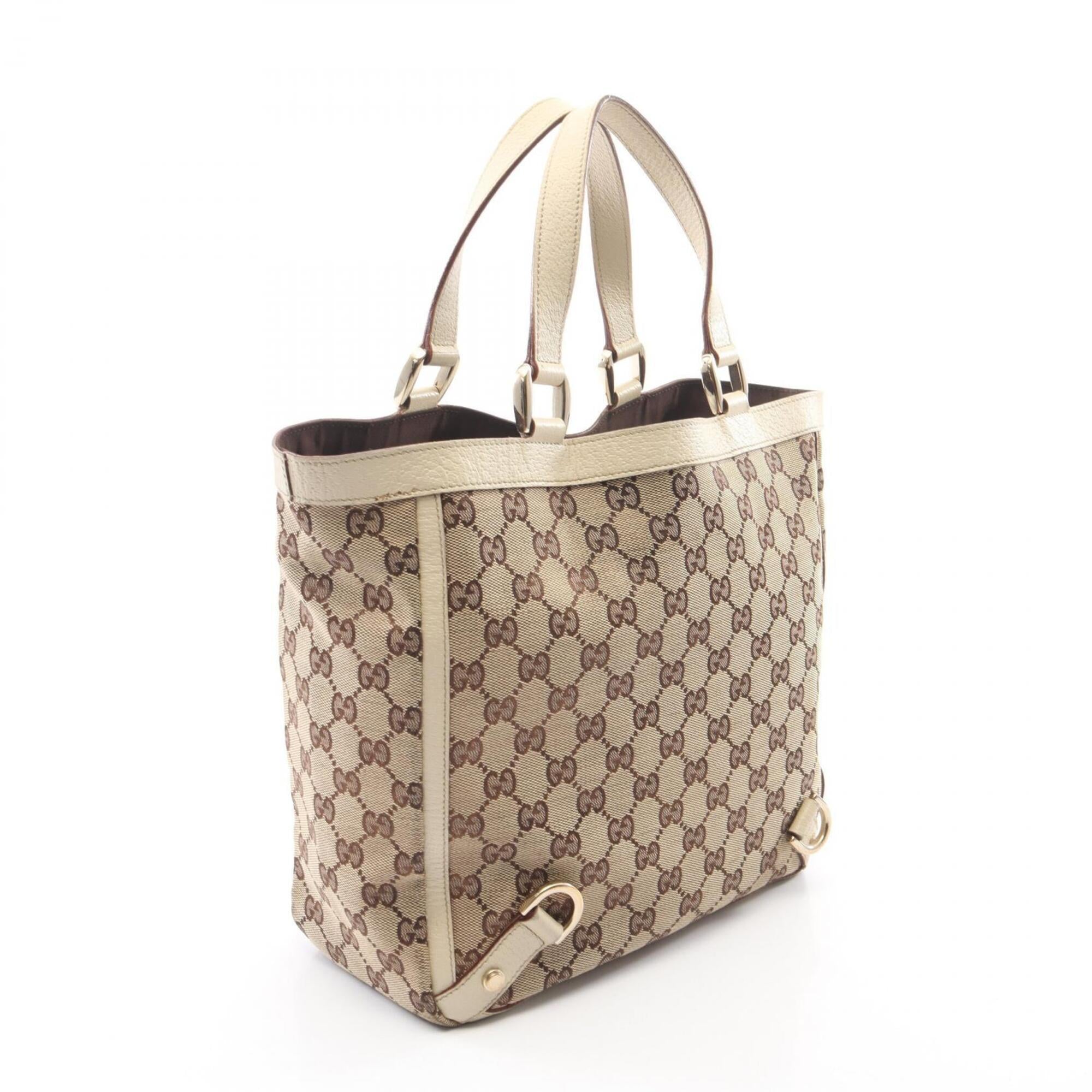 Gucci Beige Ivory Canvas Leather Handbag Tote Bag (Pre-Owned)