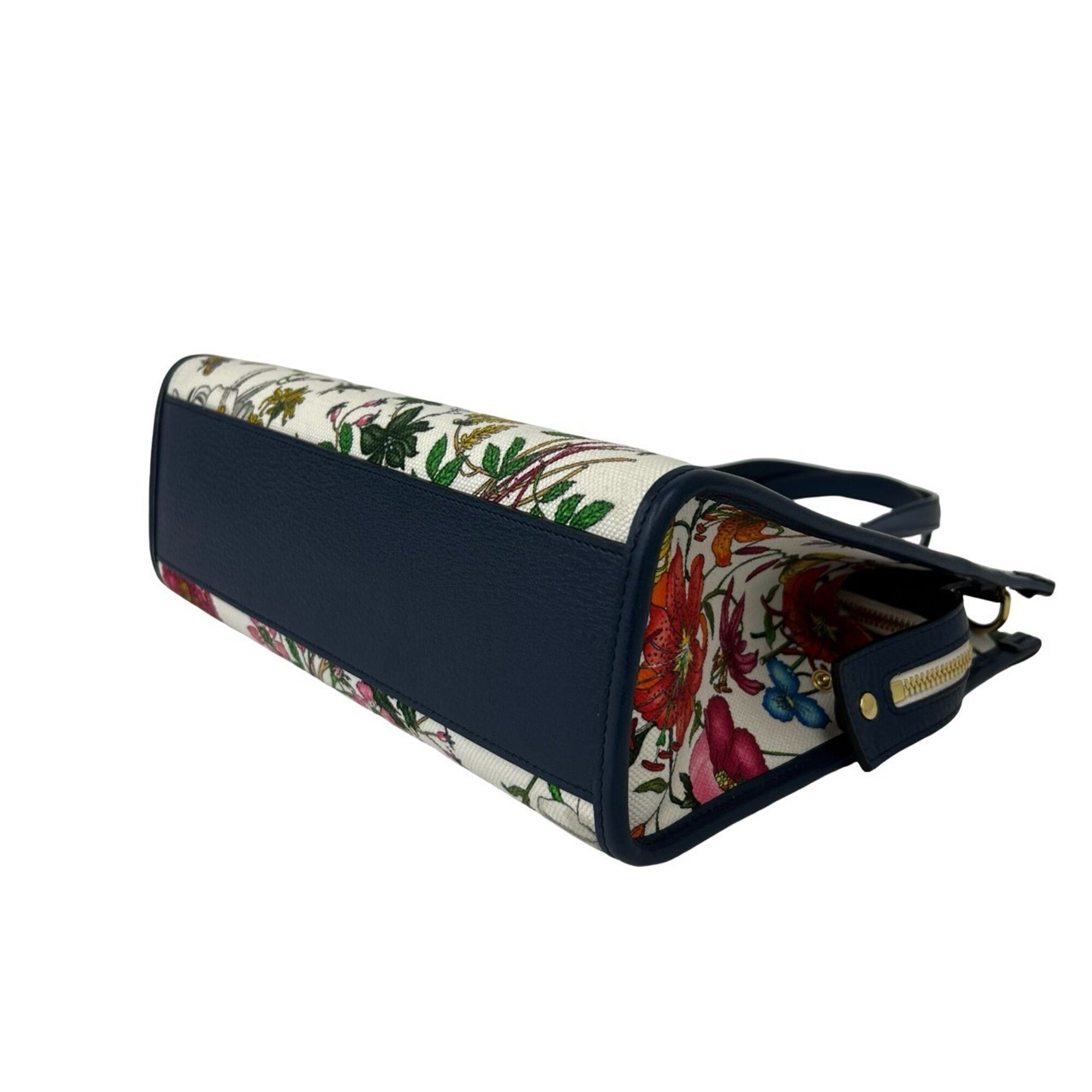 Gucci Multi-Color Navy Canvas Leather Handbag Shoulder Bag (Pre-Owned)