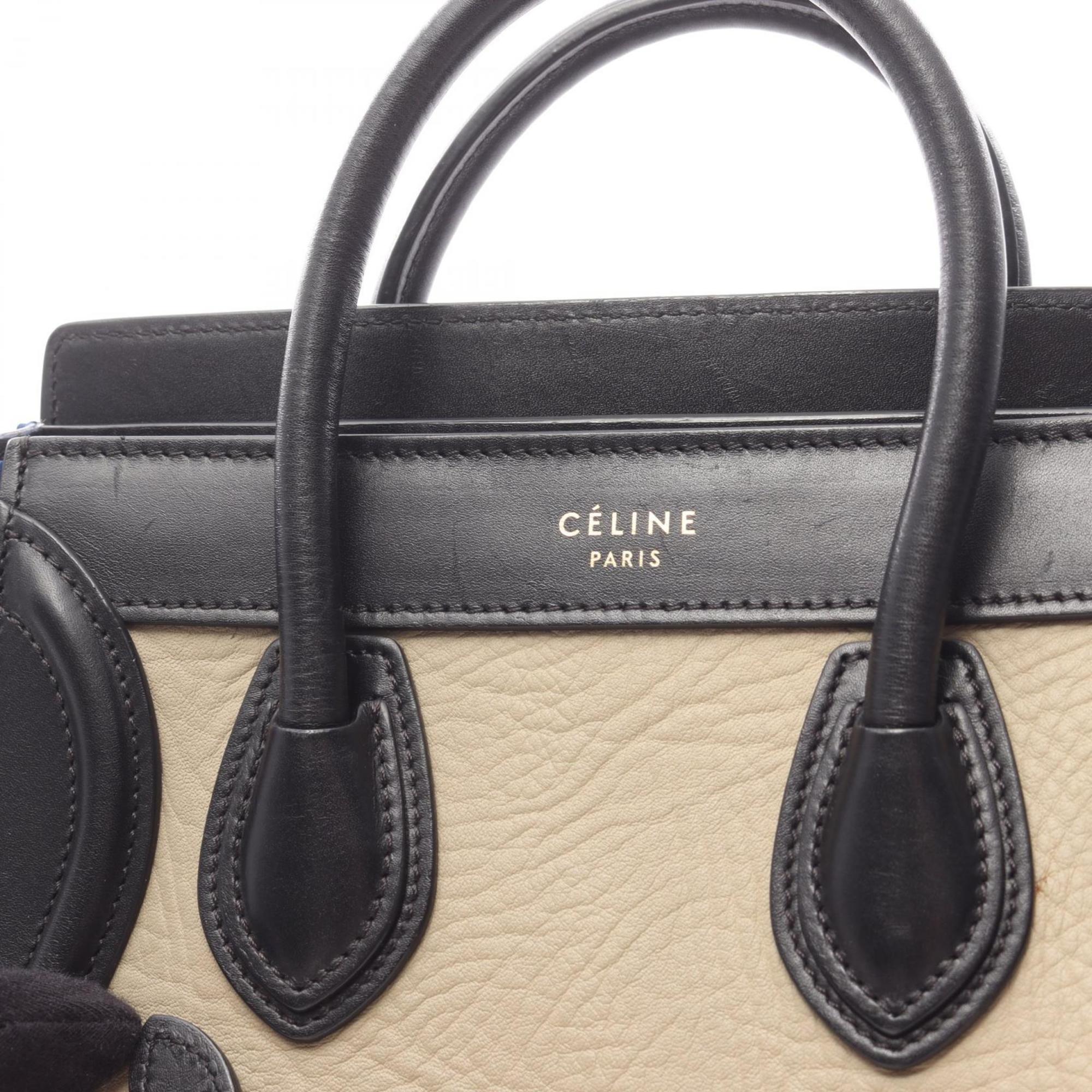 Celine Beige Black Blue Leather Handbag (Pre-Owned)