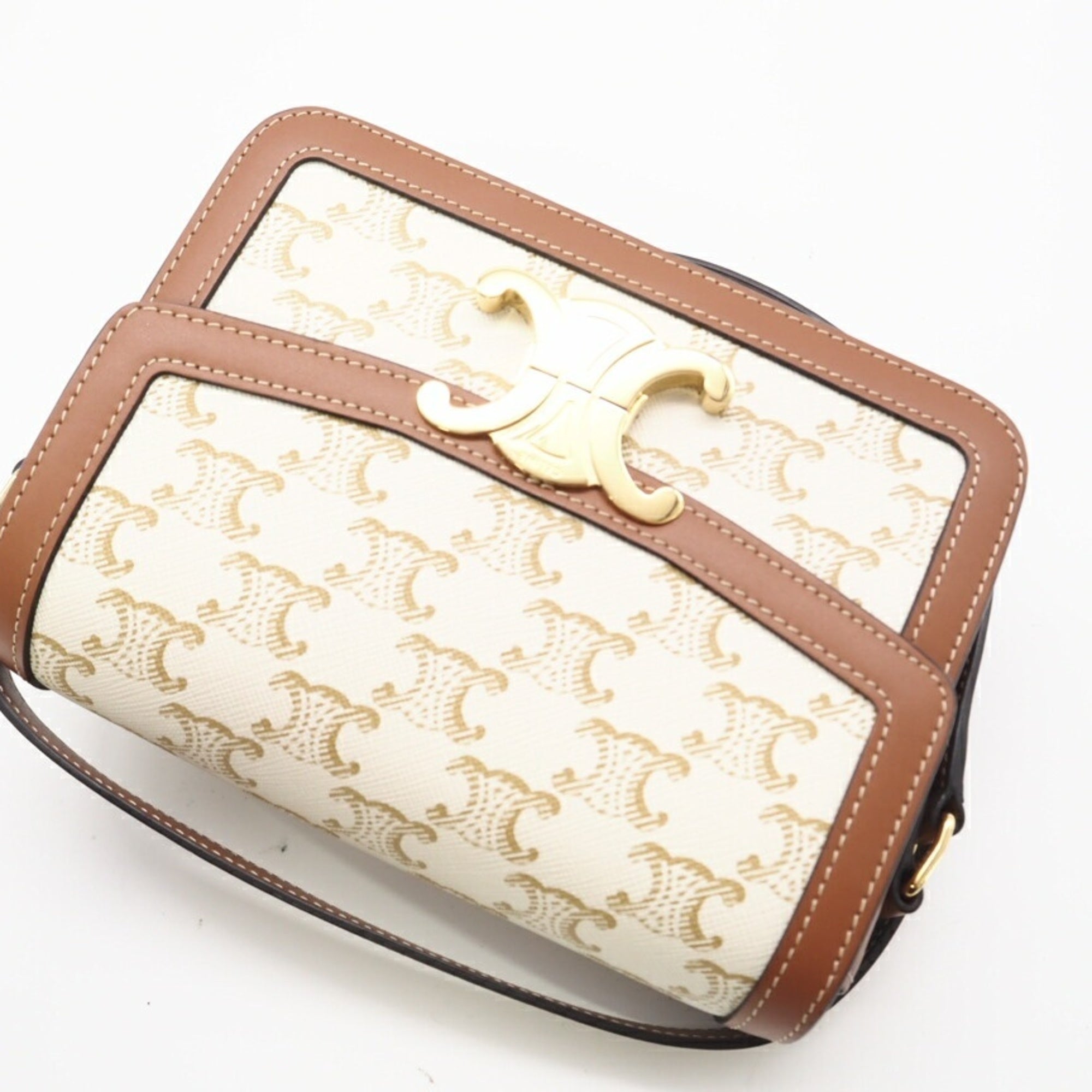 Celine Brown White Canvas Shoulder Bag (Pre-Owned)