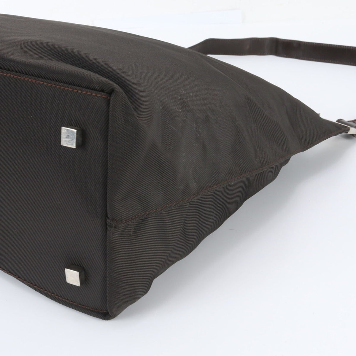 Gucci Brown Leather Nylon Messenger Bag Shoulder Bag Tote Bag (Pre-Owned)
