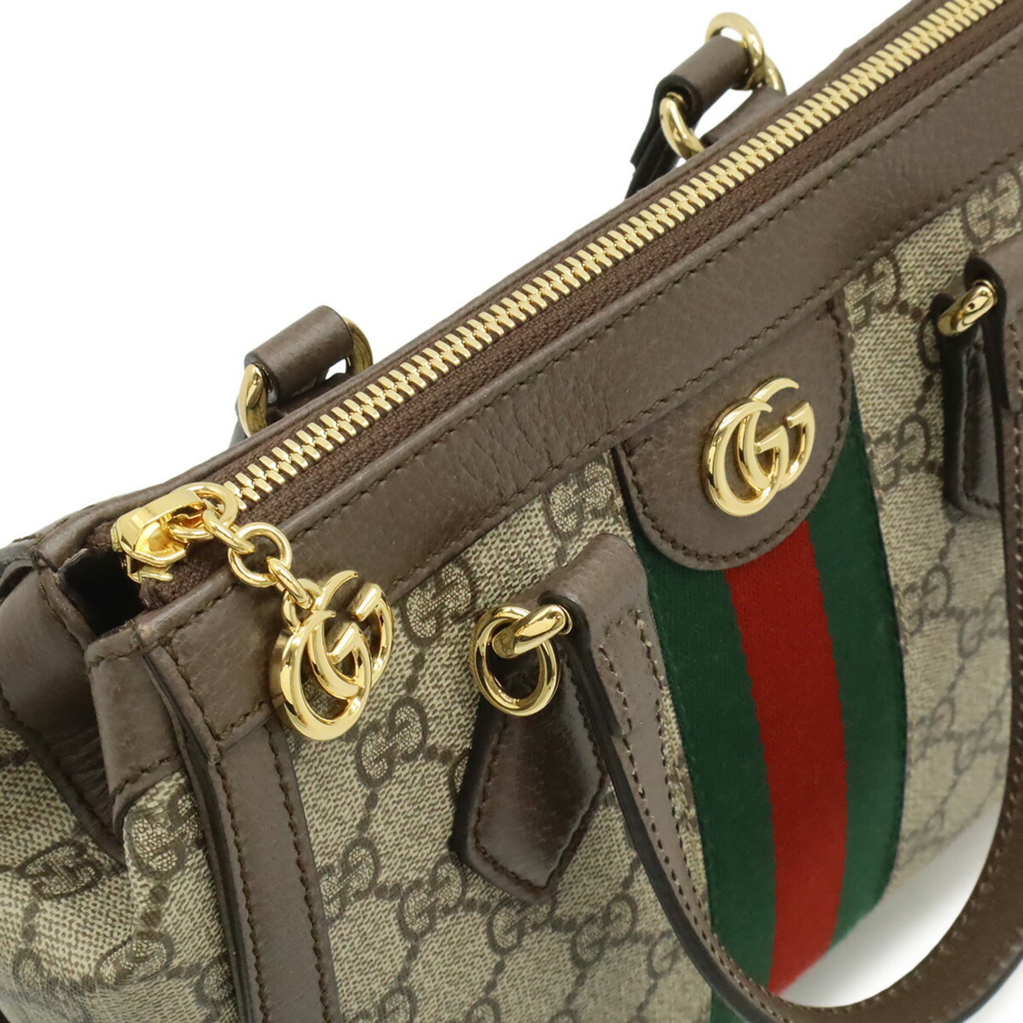 Gucci Ophidia Beige Green Red Color Gg Supreme Leather Handbag Shoulder Bag Tote Bag (Pre-Owned)