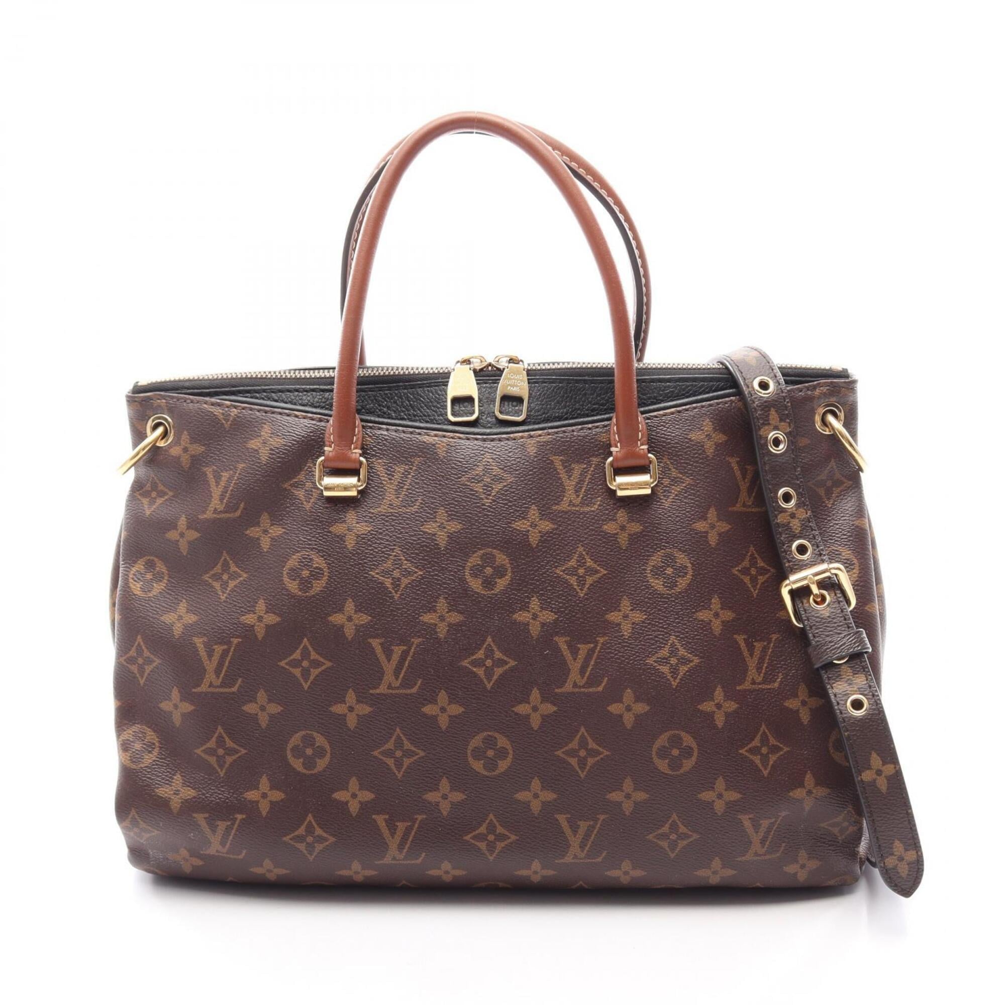 Louis Vuitton Black Brown Coated Canvas Leather Handbag (Pre-Owned)
