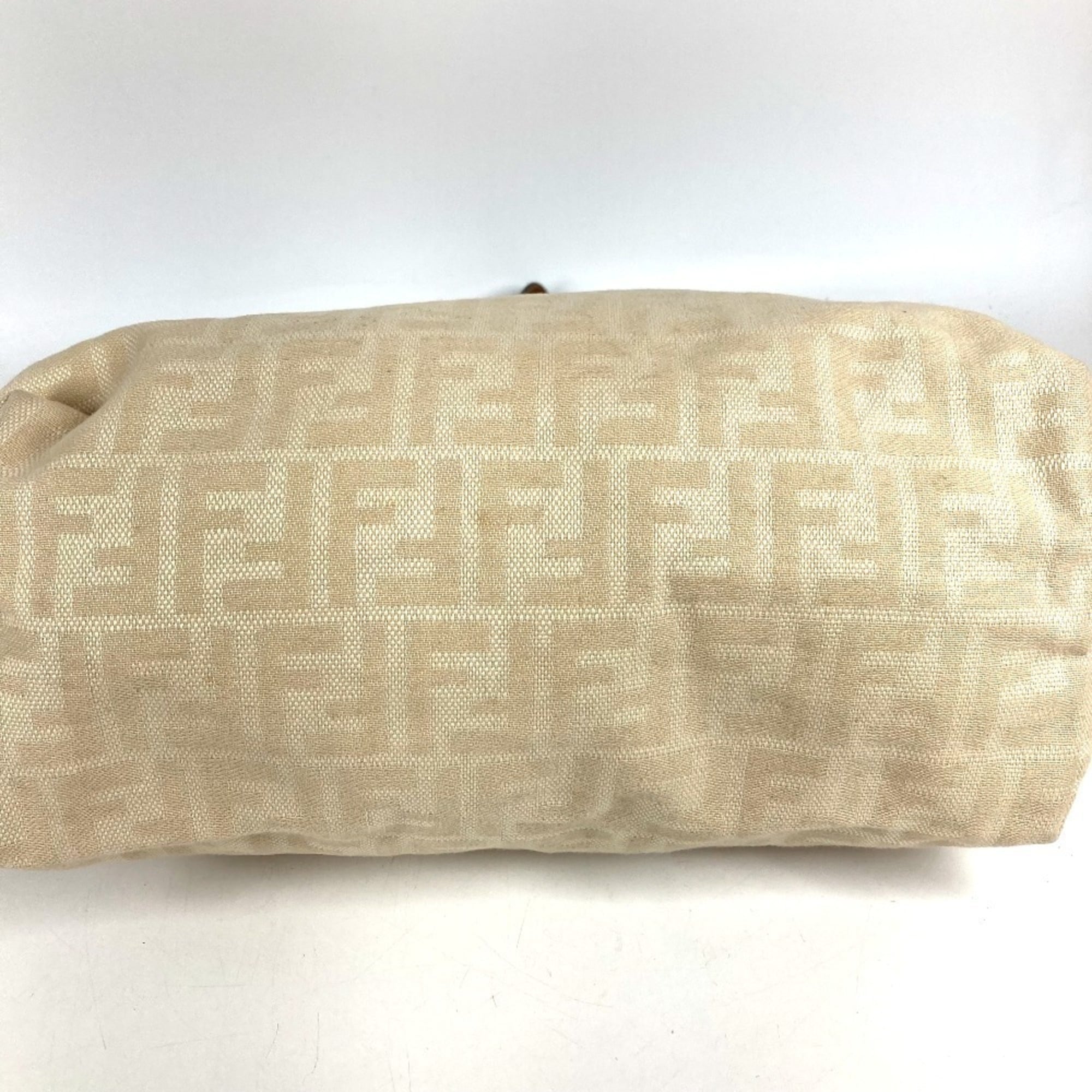 Fendi Beige Brown Yellow Canvas Leather Shoulder Bag Tote Bag (Pre-Owned)