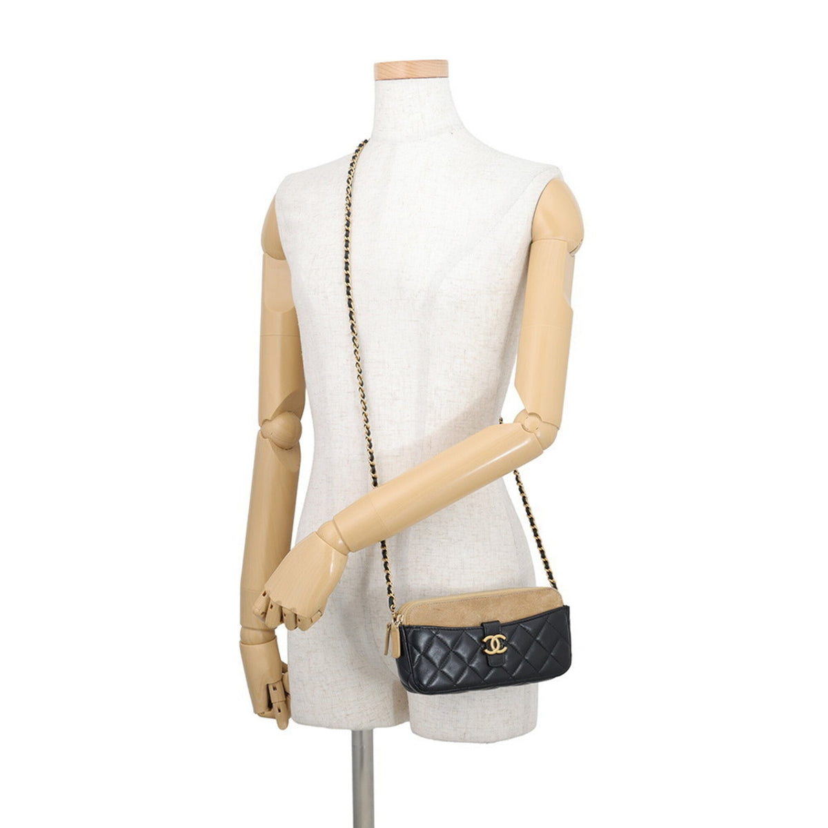 Chanel Matelasse Beige Black Suede Leather Handbag Shoulder Bag (Pre-Owned)