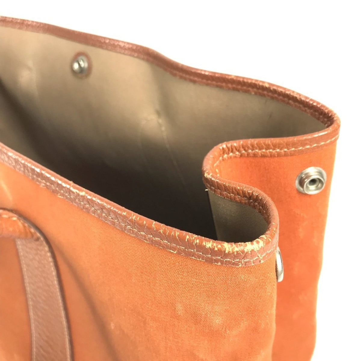 Hermes Orange Leather Canvas Shoulder Bag Tote Bag (Pre-Owned)