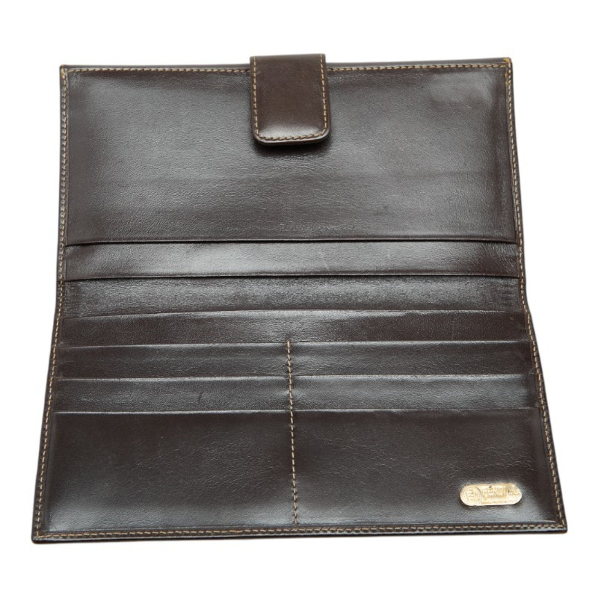 Fendi Brown Canvas Leather Long Wallet (Bi-Fold) (Pre-Owned)