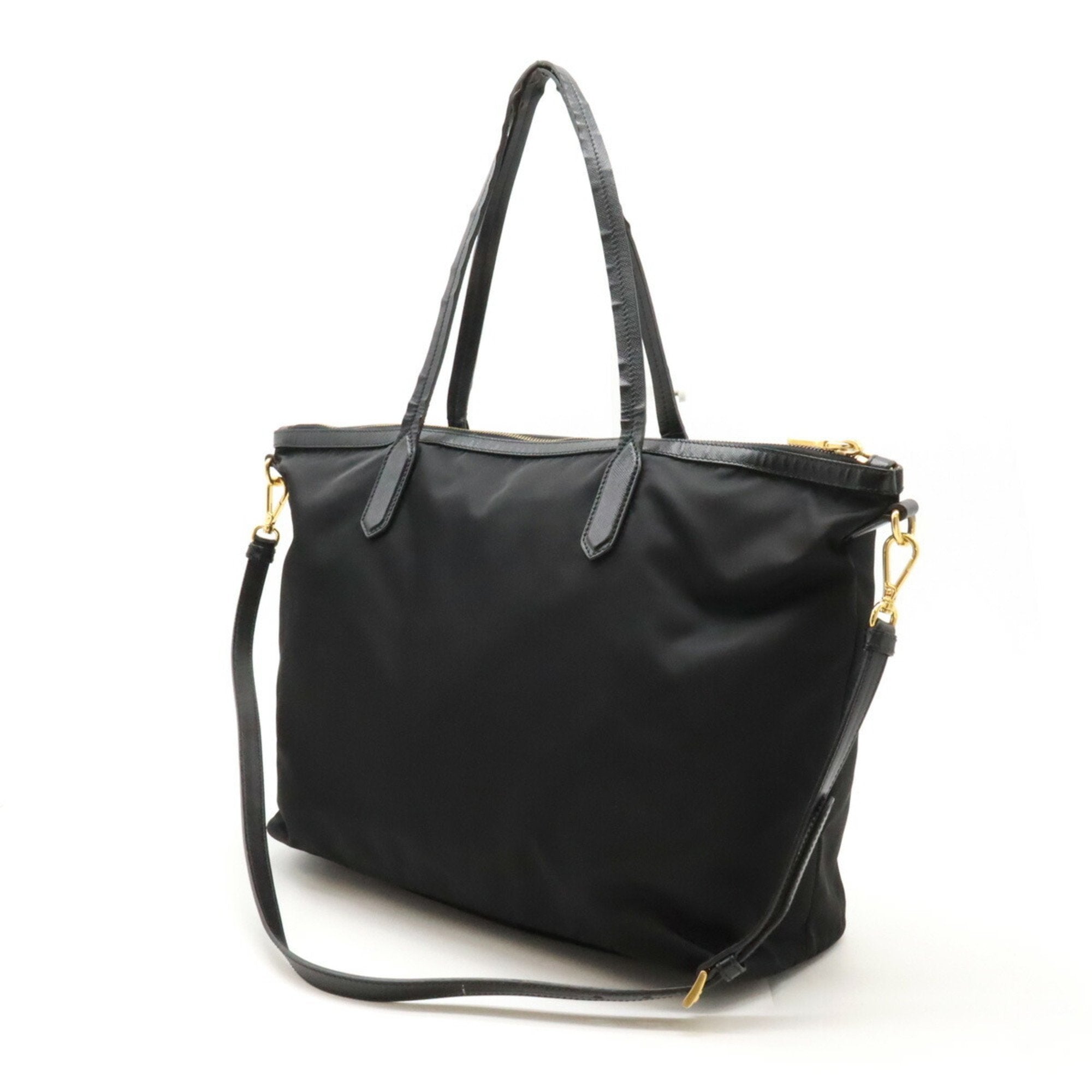 Prada Black Nero Nylon Leather Shoulder Bag Tote Bag (Pre-Owned)