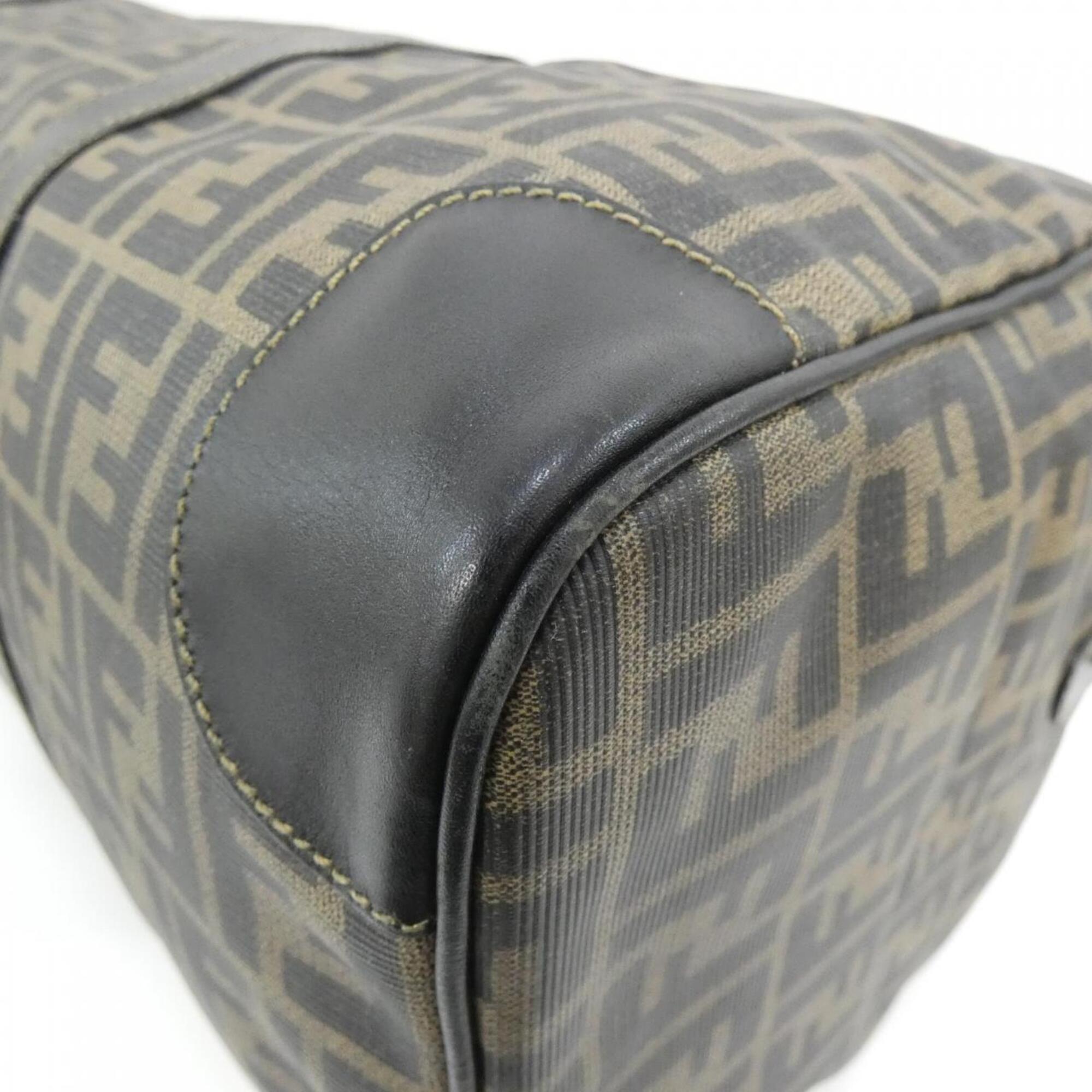 Fendi Black Brown Coated Canvas Boston Bag (Pre-Owned)