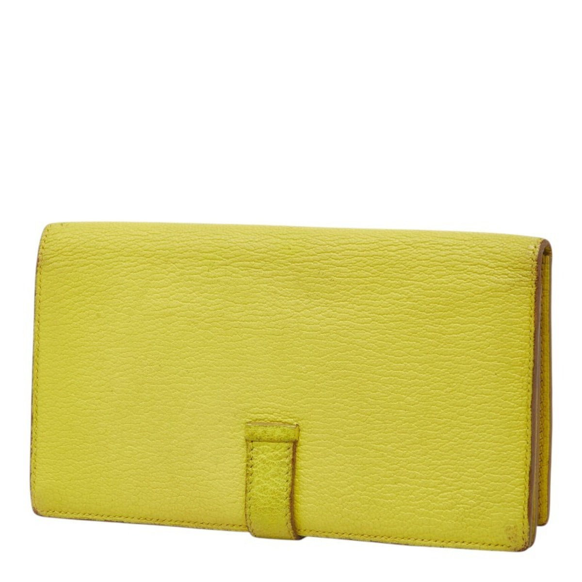 Hermes Lime Yellow Chevre Leather Long Wallet (Bi-Fold) (Pre-Owned)