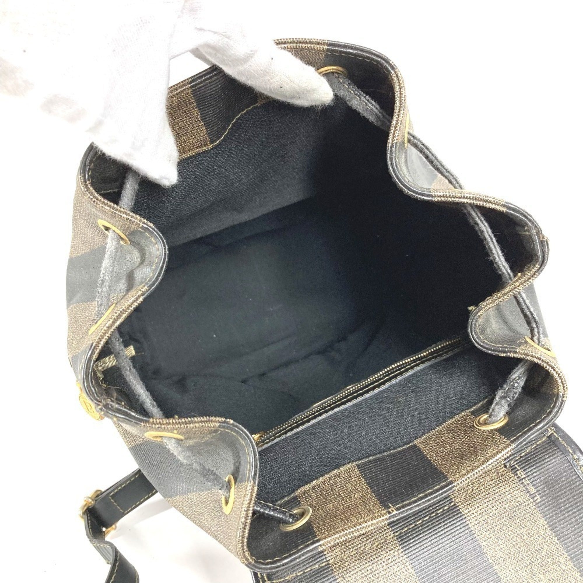 Fendi Pequin Black Khaki Pvc Leather Backpack (Pre-Owned)