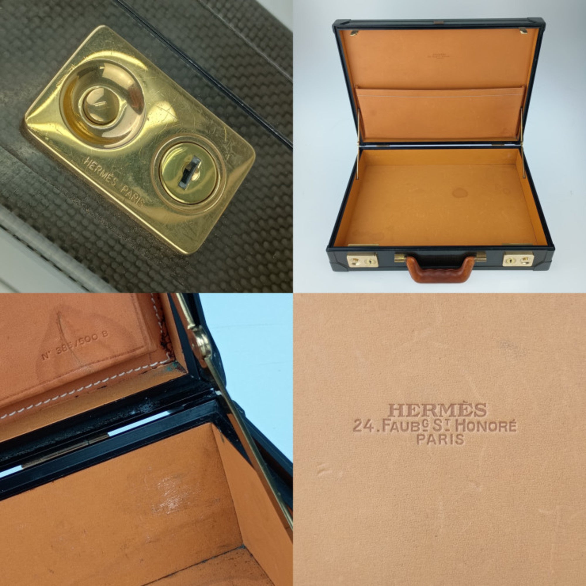 Hermes Black Leather Attaché Case Briefcase Handbag (Pre-Owned)