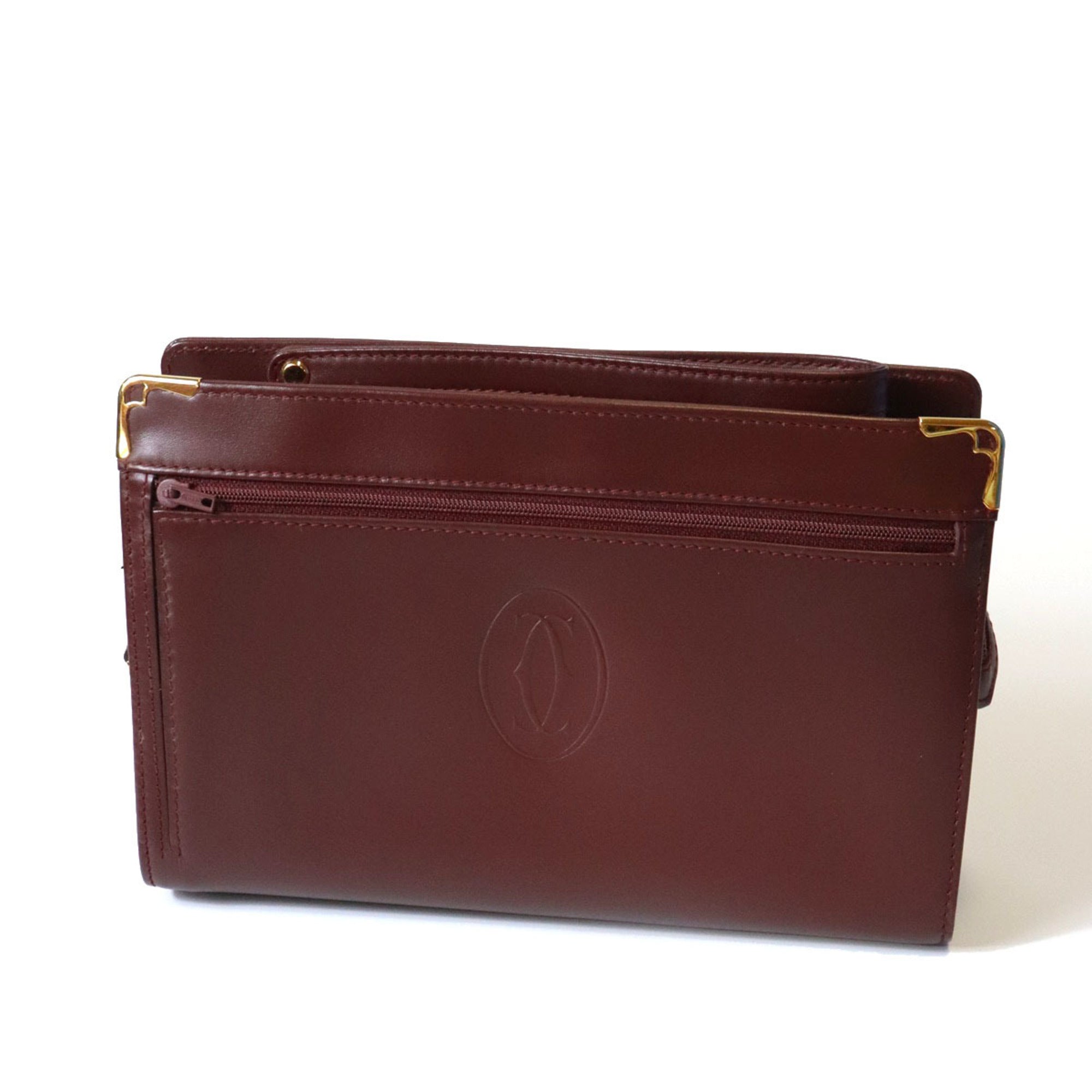 Cartier Bordeaux Red Color Leather Clutch Bag (Pre-Owned)