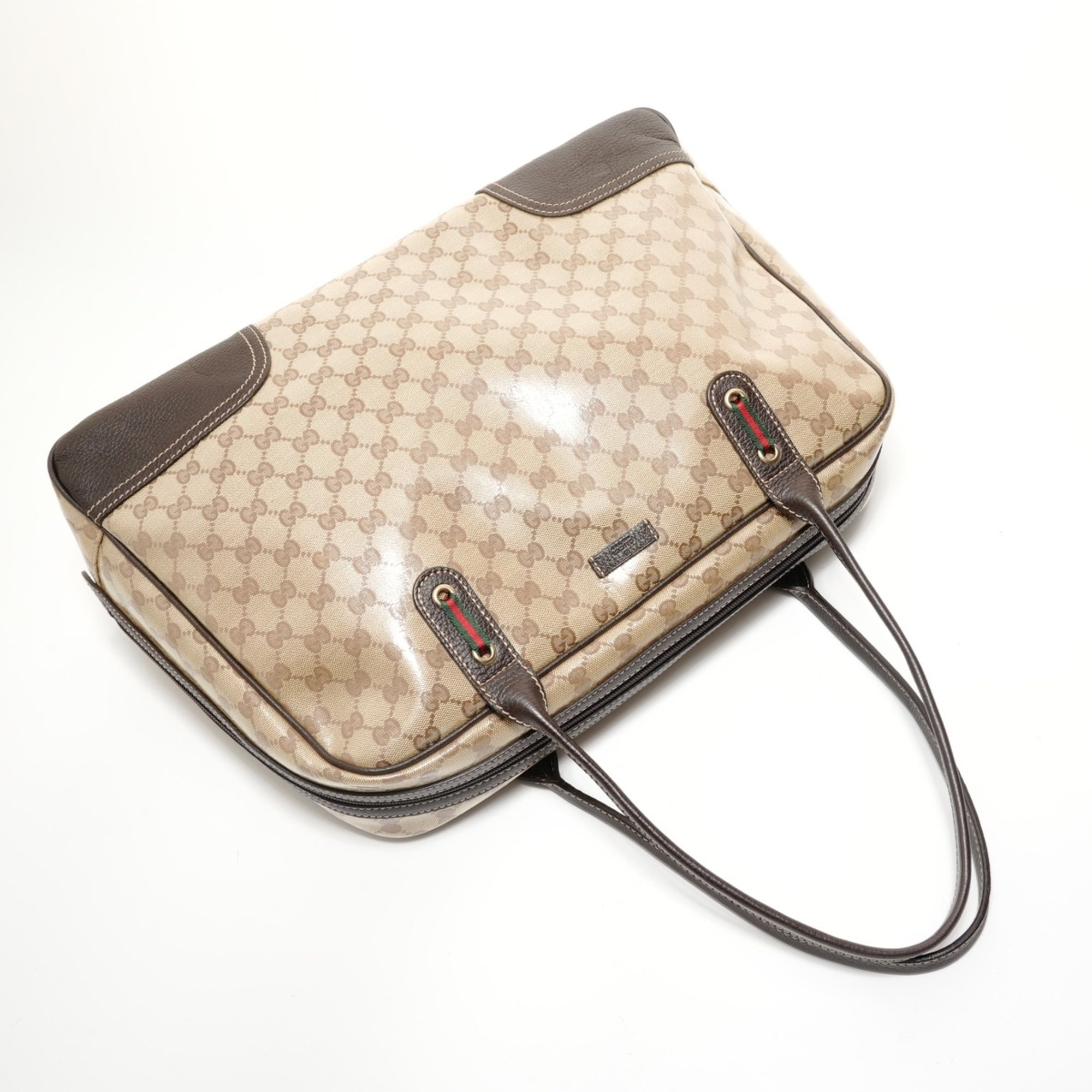 Gucci Sherry Line Beige Gg Crystal Boston Bag (Pre-Owned)
