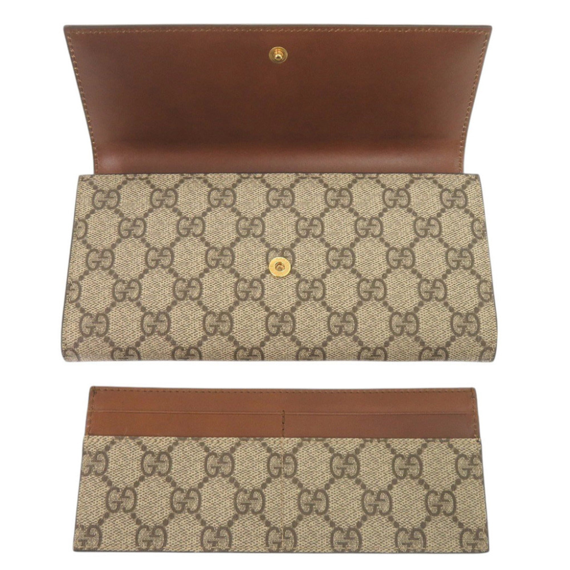 Gucci Beige Brown Gg Supreme Leather Long Wallet (Bi-Fold) (Pre-Owned)
