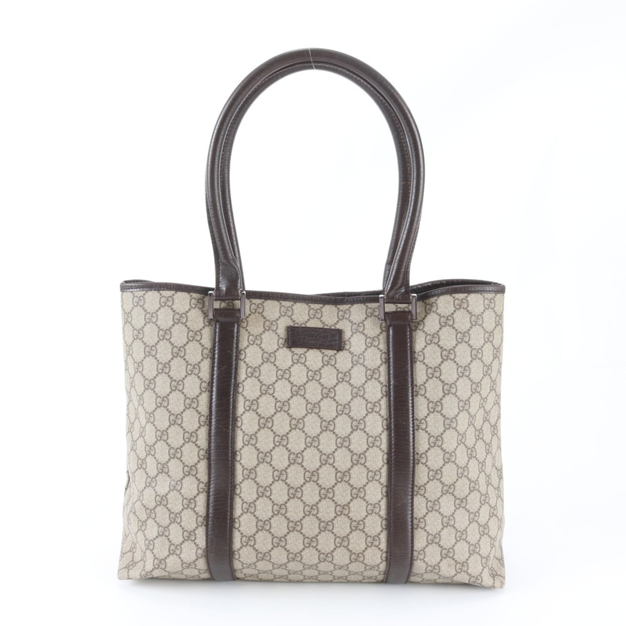 Gucci Beige Brown Leather Coated Canvas Handbag Shoulder Bag Tote Bag (Pre-Owned)