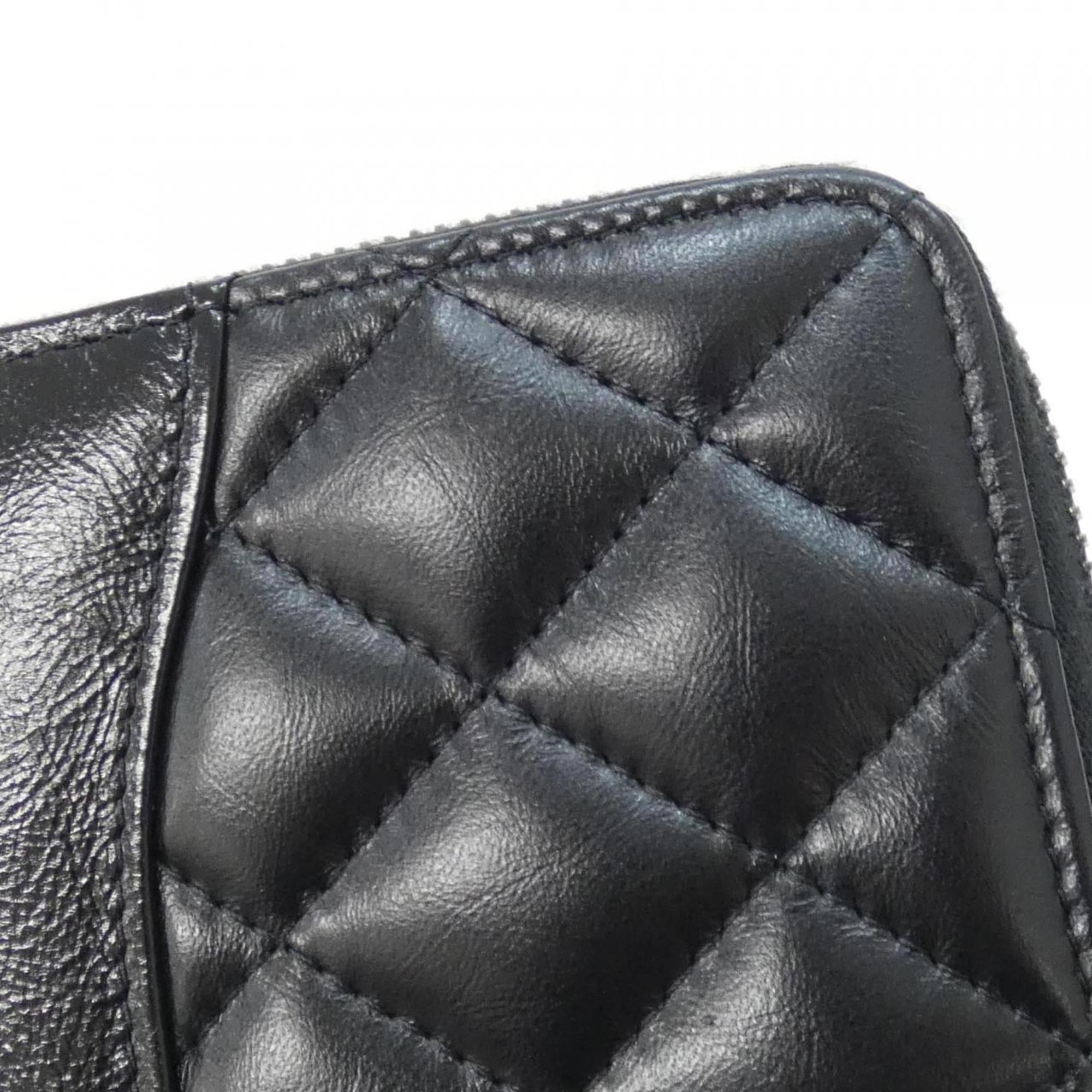 Chanel Black Leather Long Wallet (Bi-Fold) (Pre-Owned)