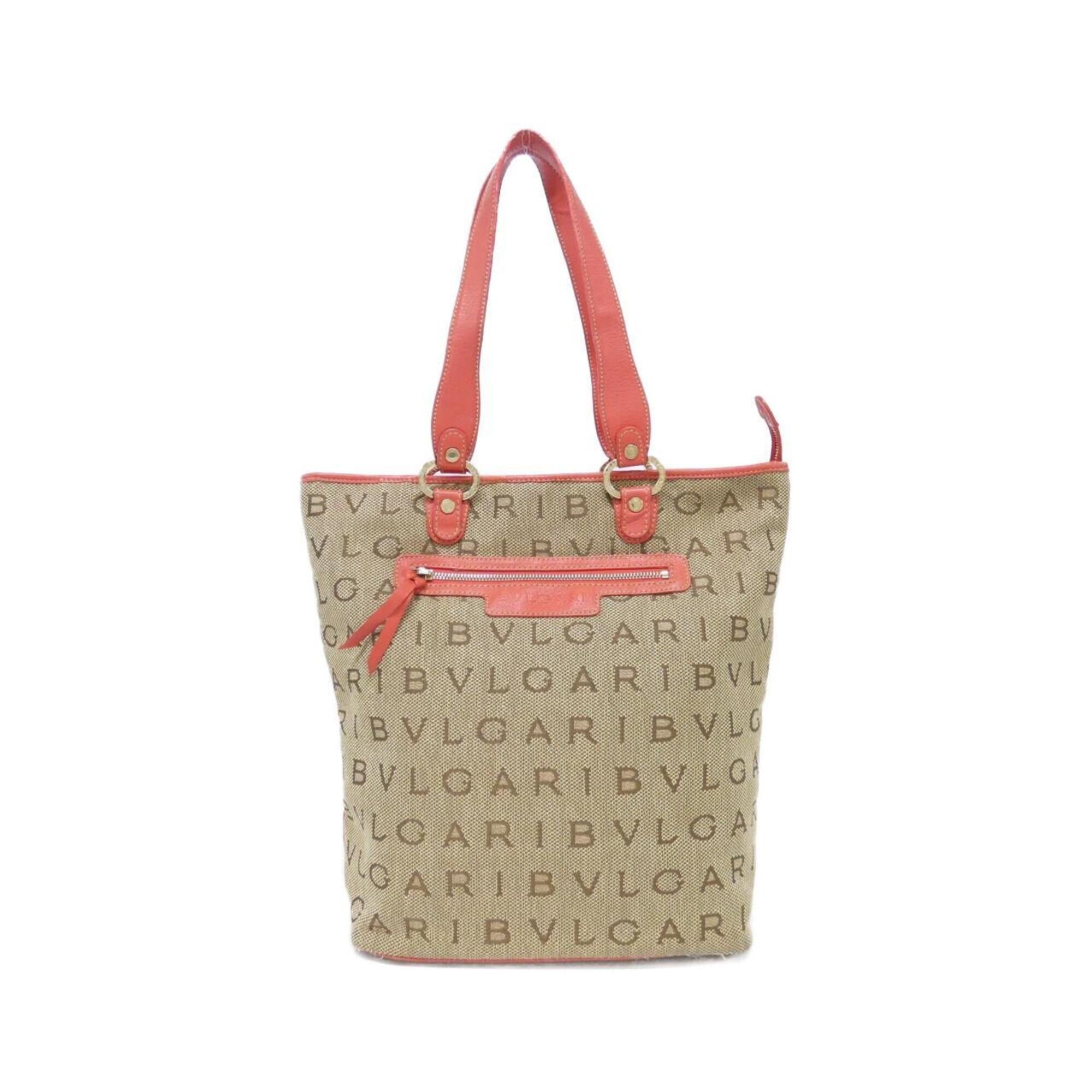 Bvlgari Beige Orange Canvas Handbag (Pre-Owned)