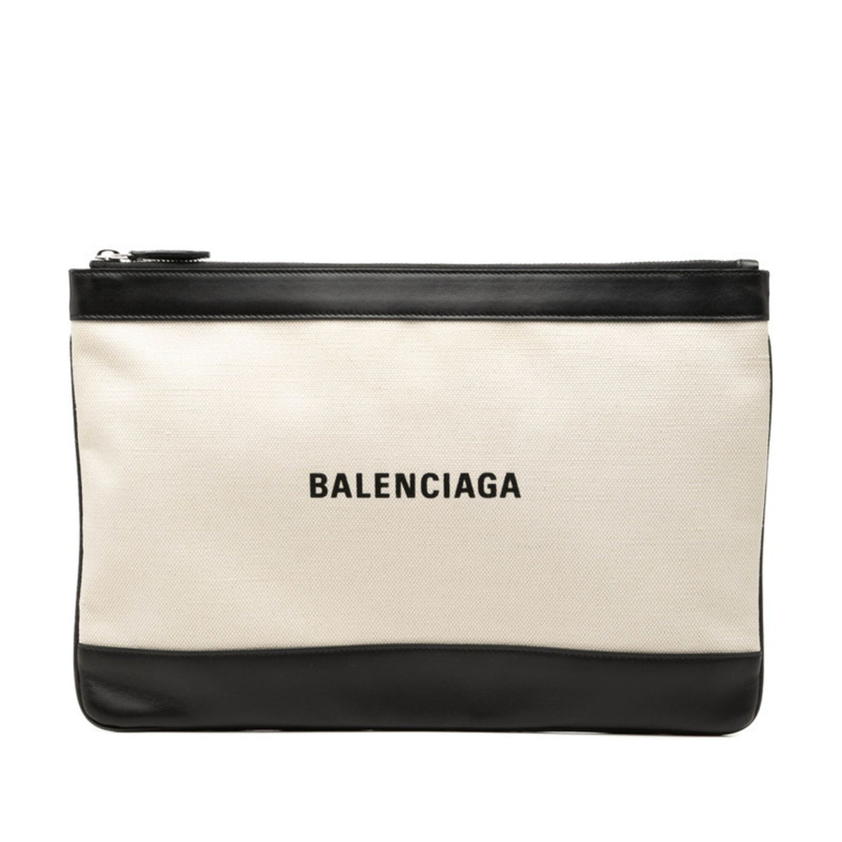 Balenciaga Beige Black Canvas Leather Clutch Bag (Pre-Owned)