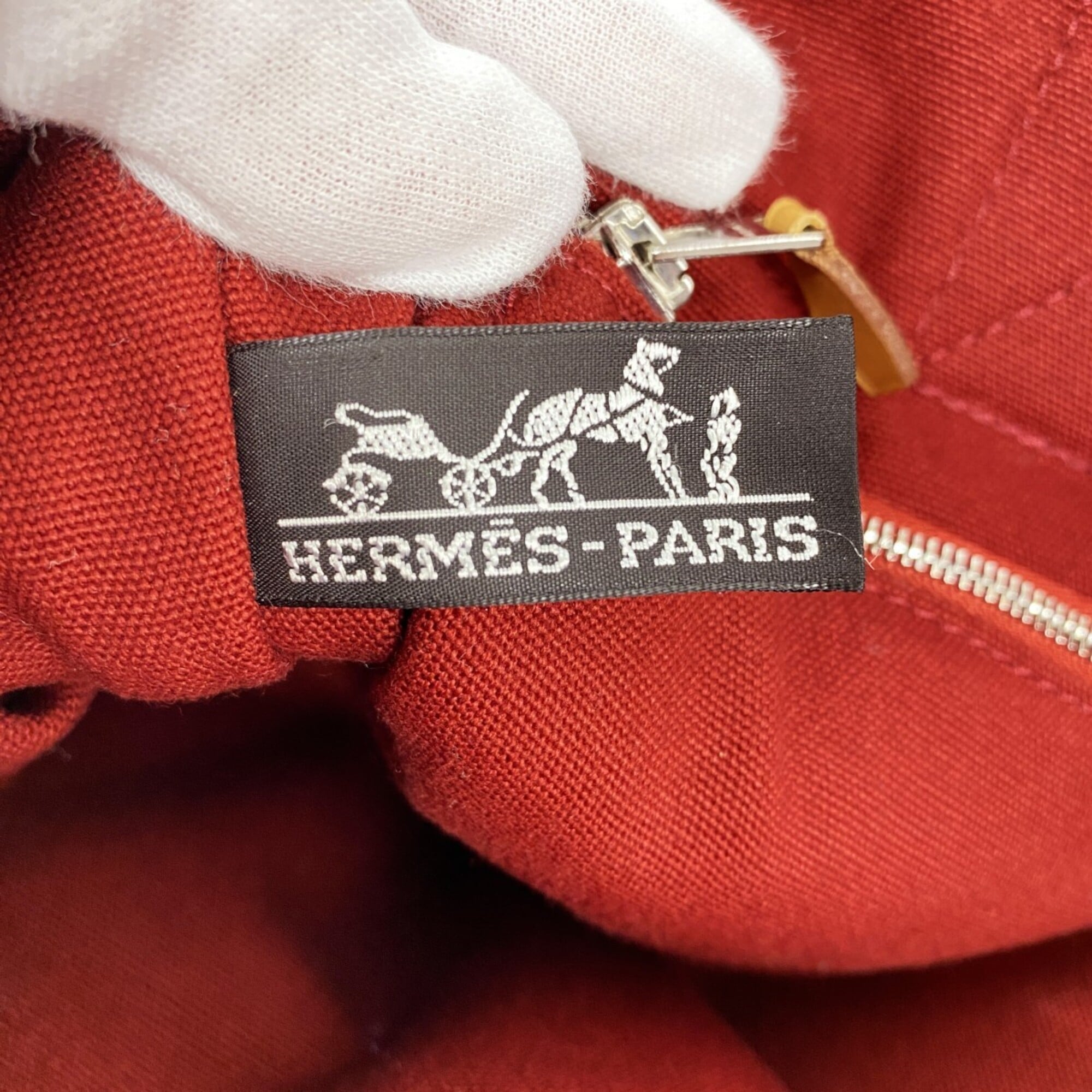 Hermes Red Color Canvas Handbag (Pre-Owned)