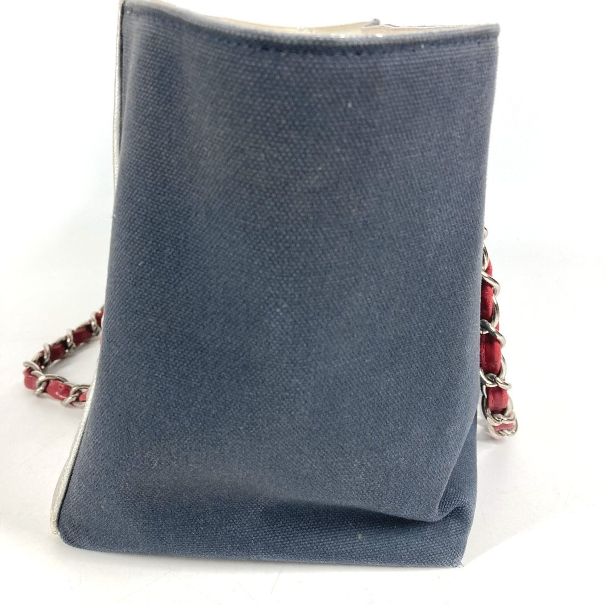 Chanel No.5 Navy Red Color Leather Canvas Shoulder Bag Tote Bag (Pre-Owned)