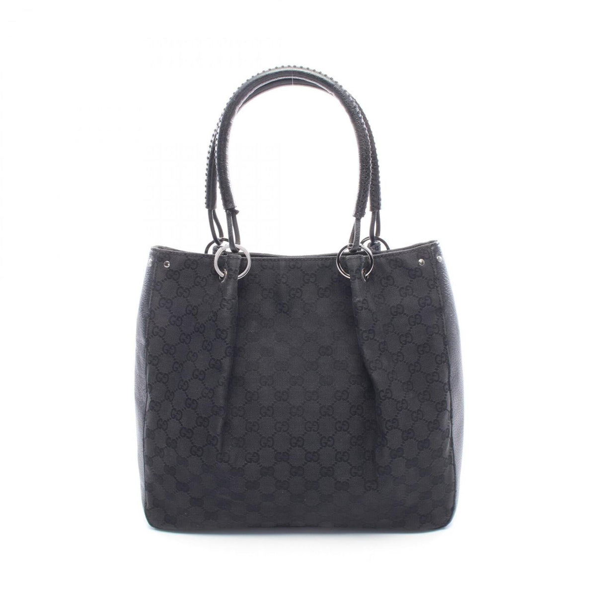 Gucci Gg Canvas Black Gg Canvas Leather Handbag Tote Bag (Pre-Owned)
