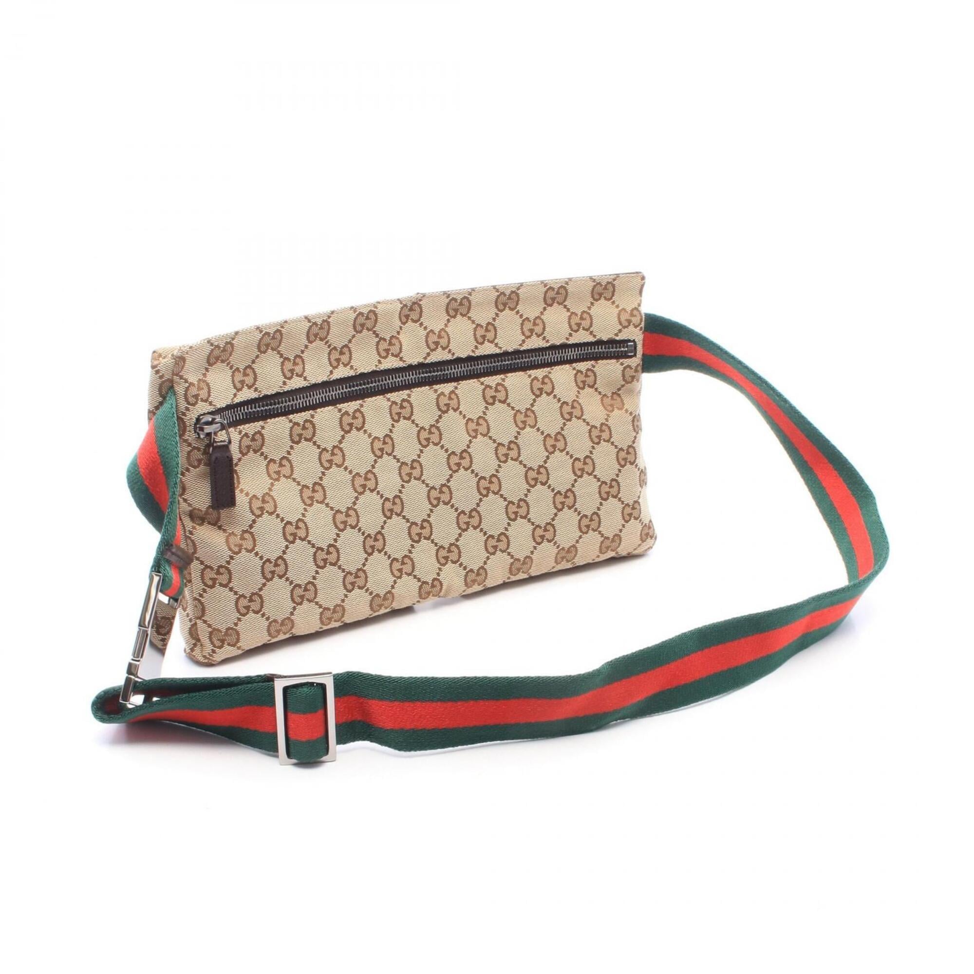 Gucci Beige Brown Gg Canvas Leather Fanny Pack Handbag (Pre-Owned)