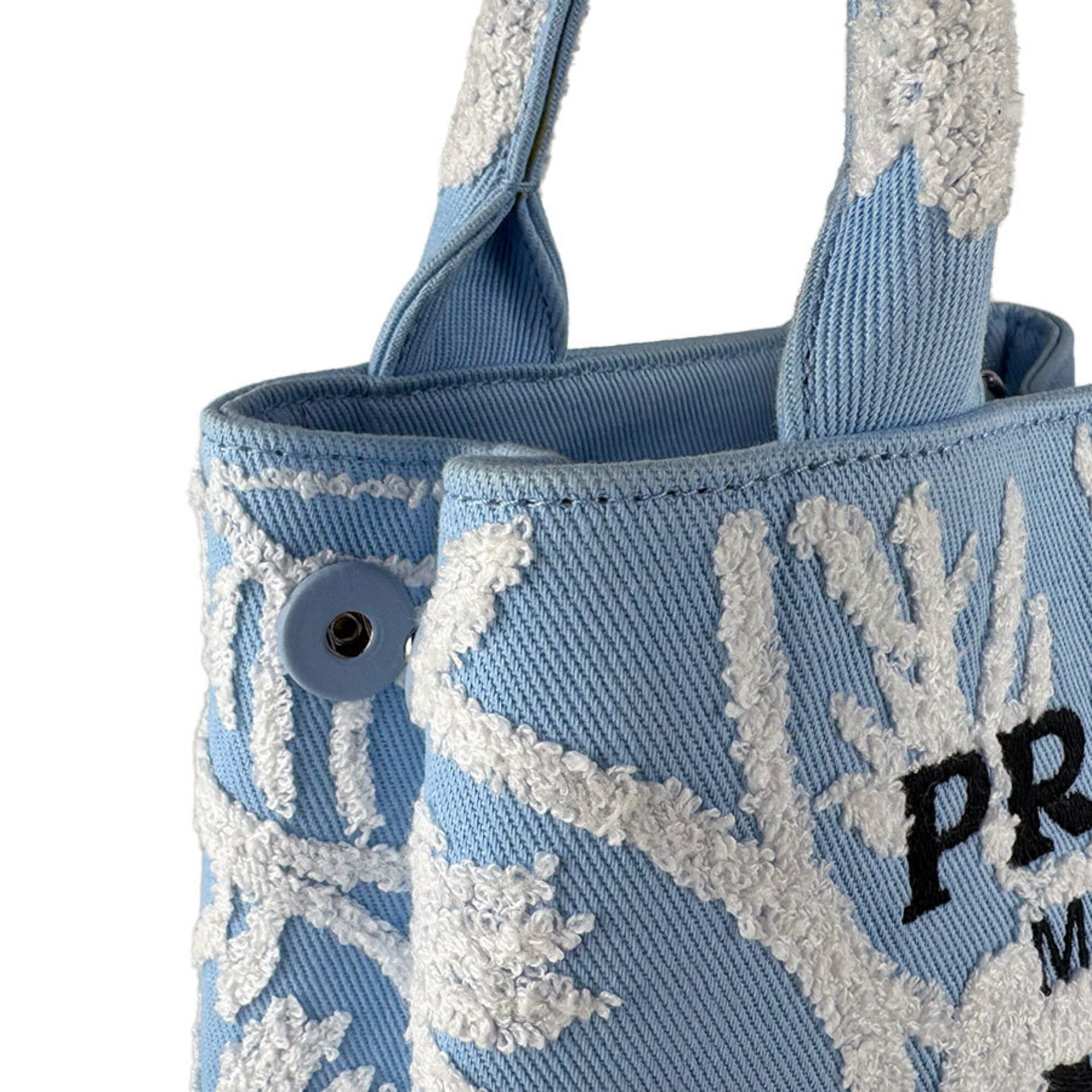 Prada Blue White Canvas Pile Fabric Handbag Shoulder Bag (Pre-Owned)