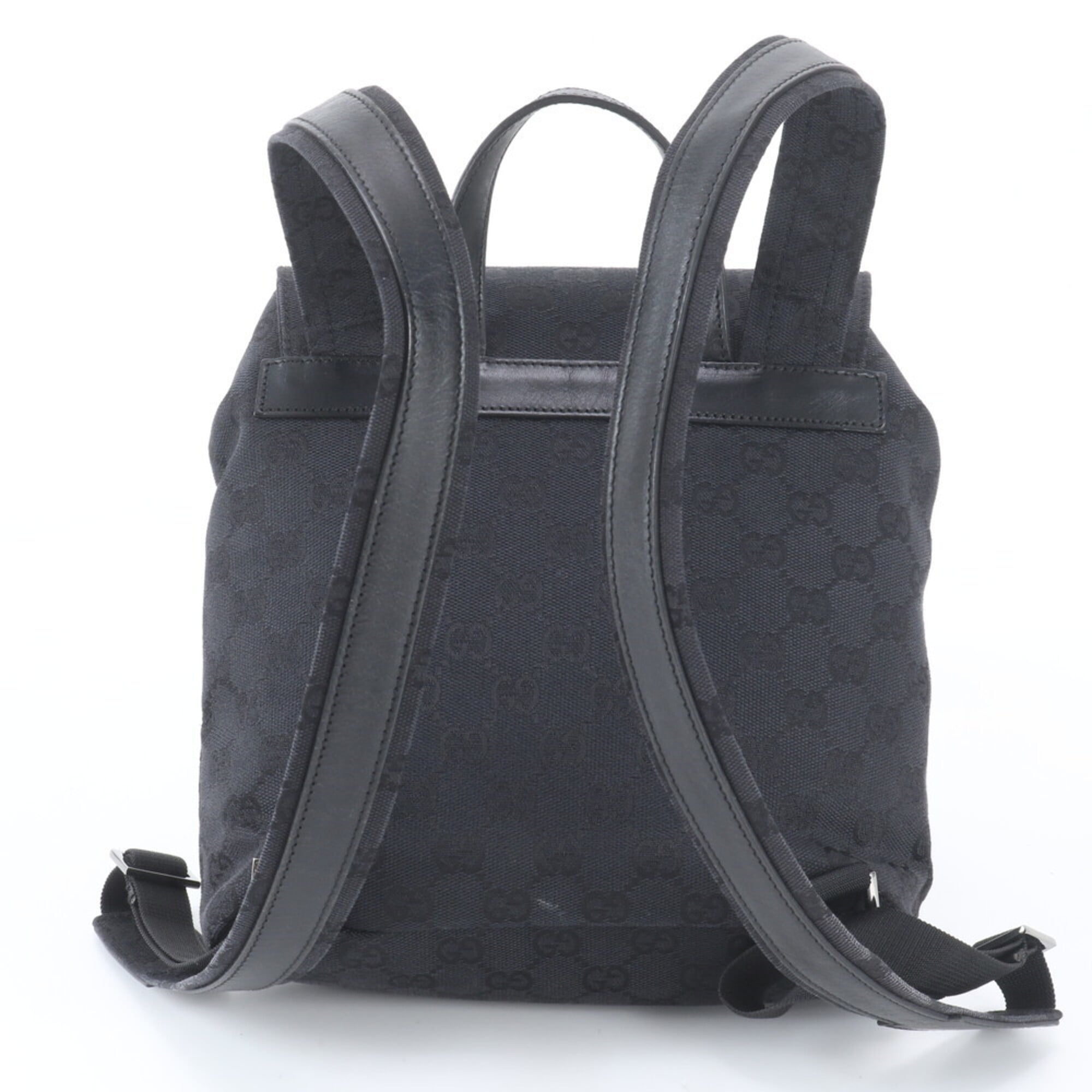 Gucci Gg Canvas Black Gg Canvas Leather Backpack Handbag (Pre-Owned)