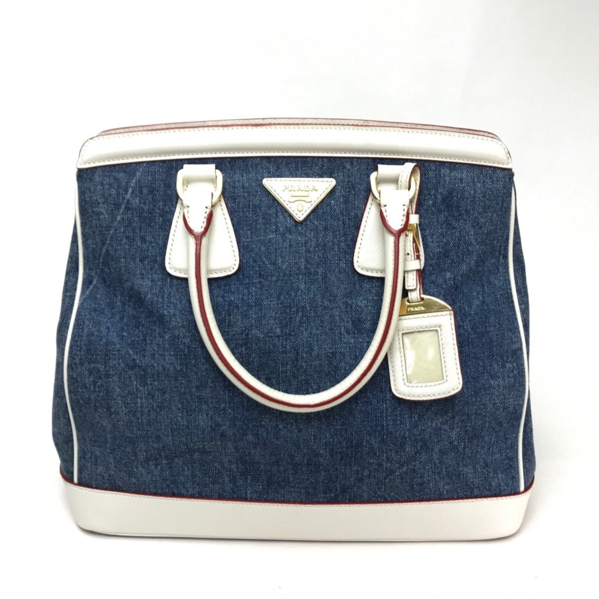 Prada Blue White Denim Leather Handbag (Pre-Owned)