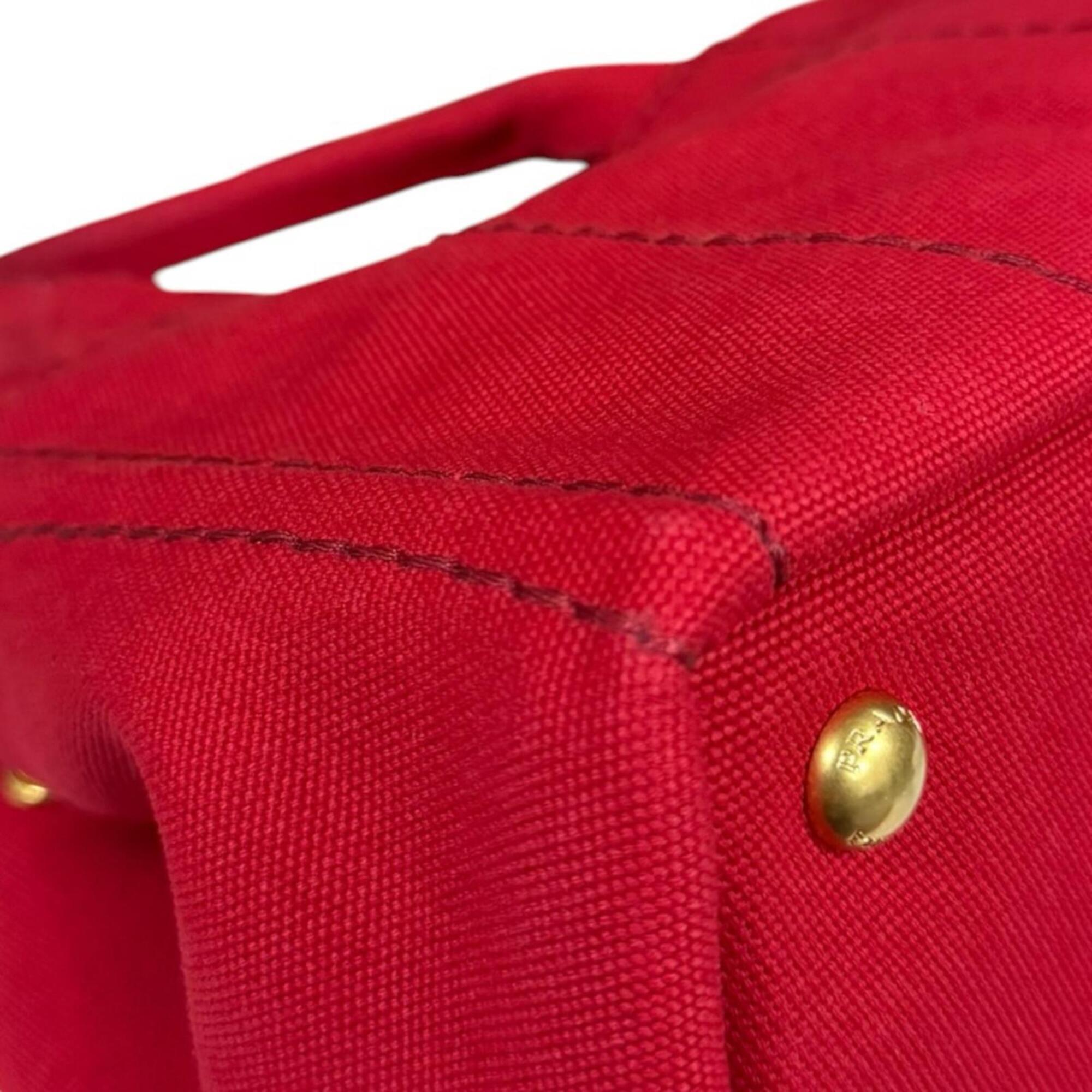 Prada Red Color Canvas Shoulder Bag (Pre-Owned)