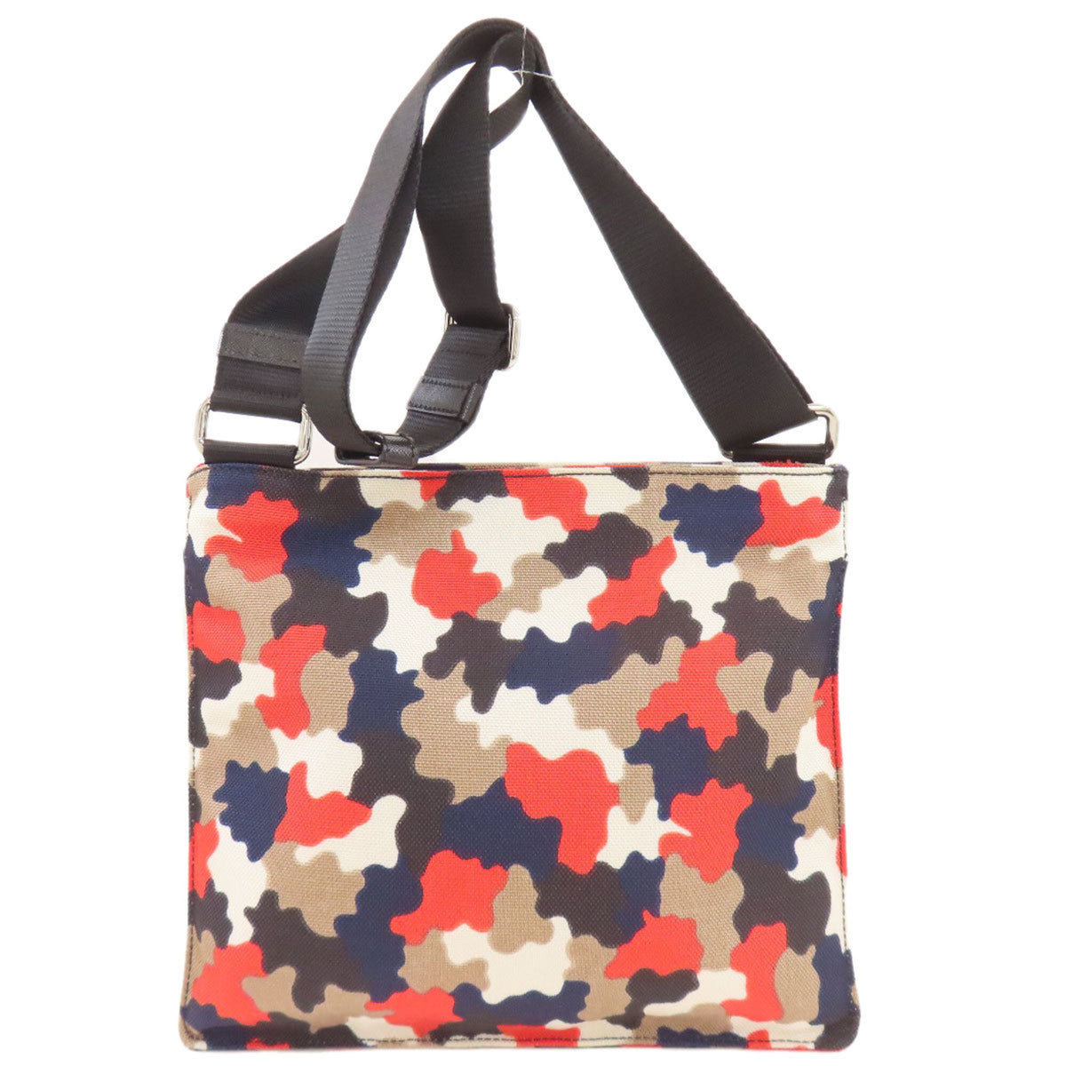 Prada Beige Navy Red Color Canvas Shoulder Bag (Pre-Owned)