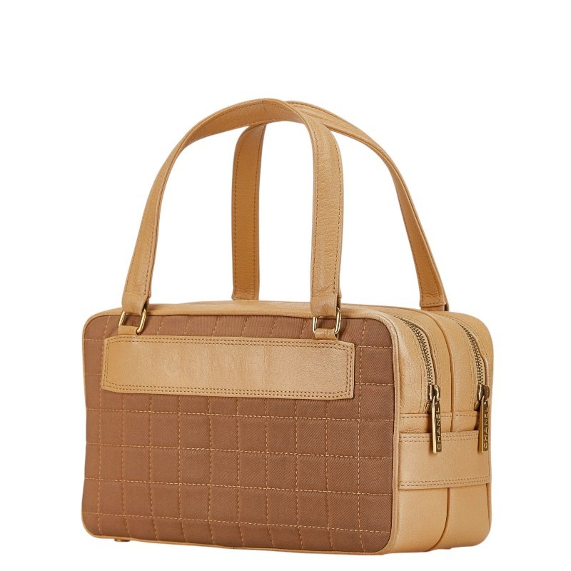 Chanel Beige Brown Canvas Leather Handbag (Pre-Owned)