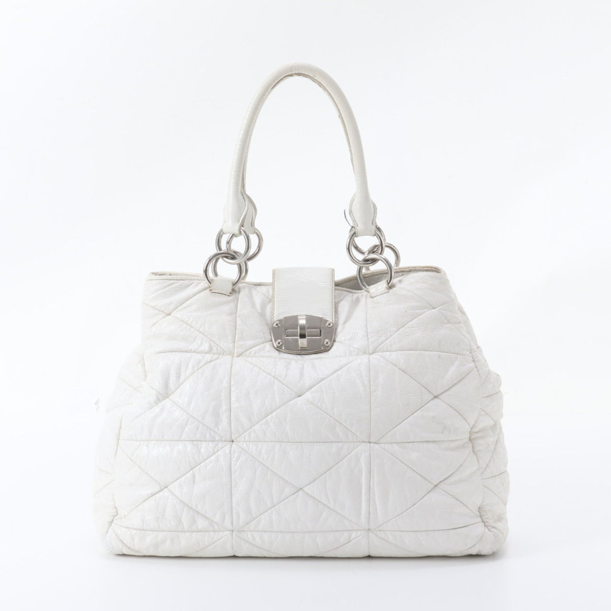 Miu Miu White Leather Handbag Shoulder Bag Tote Bag (Pre-Owned)