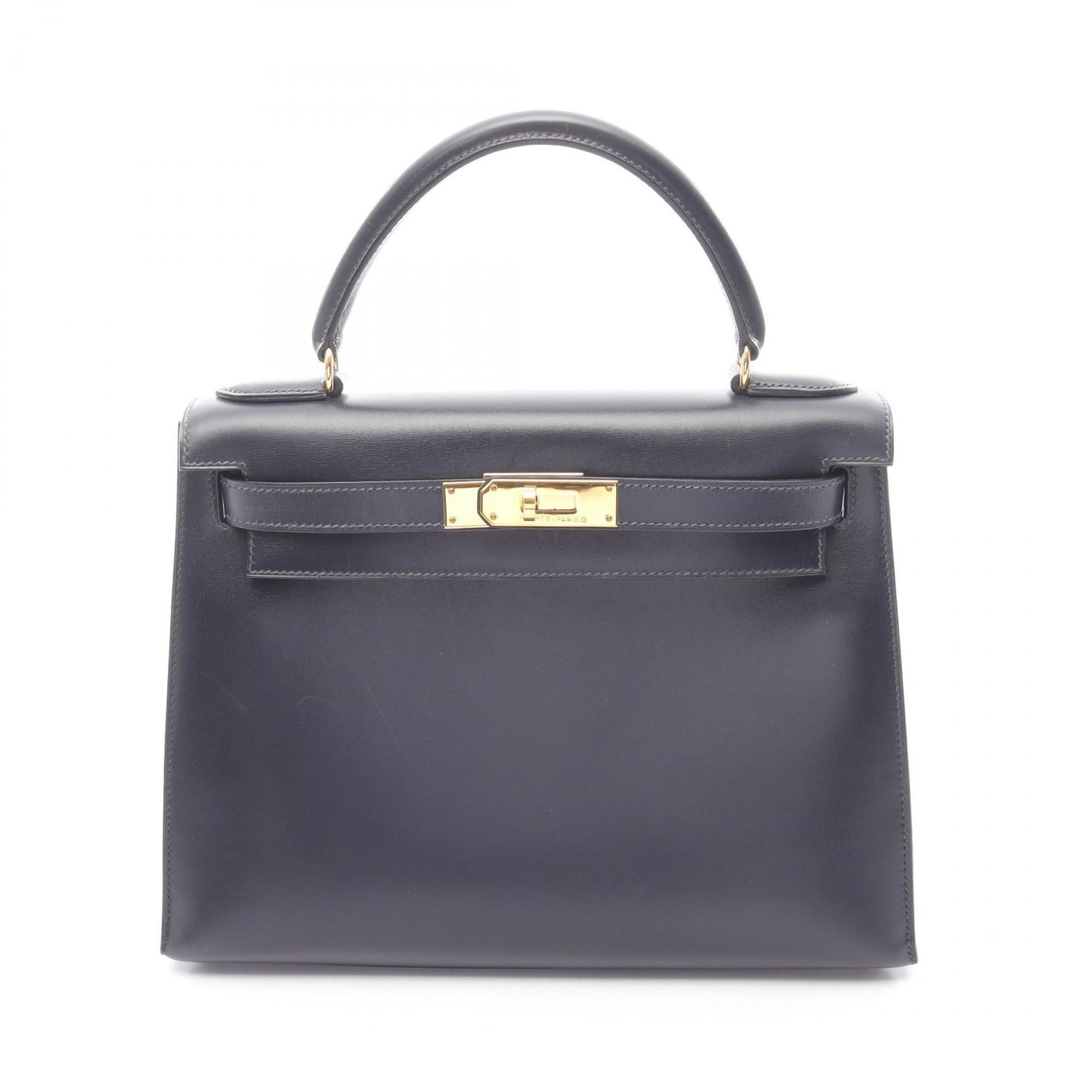 Hermes Blue Indigo Navy Box Calf Leather Handbag (Pre-Owned)