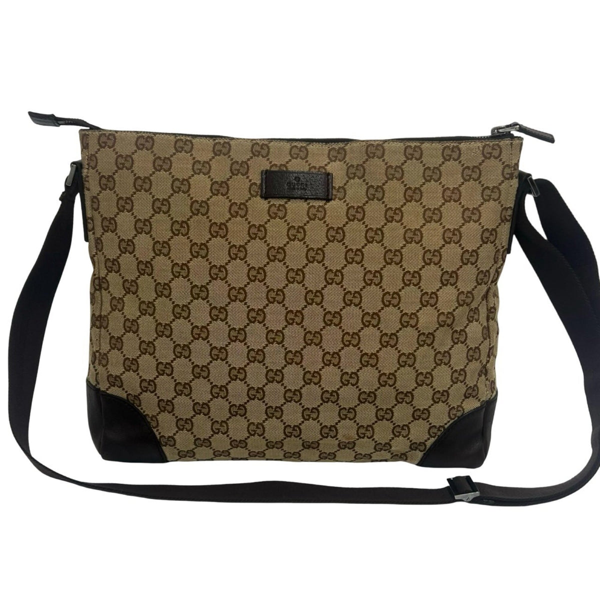 Gucci Brown Canvas Leather Crossbody Bag Messenger Bag Shoulder Bag (Pre-Owned)