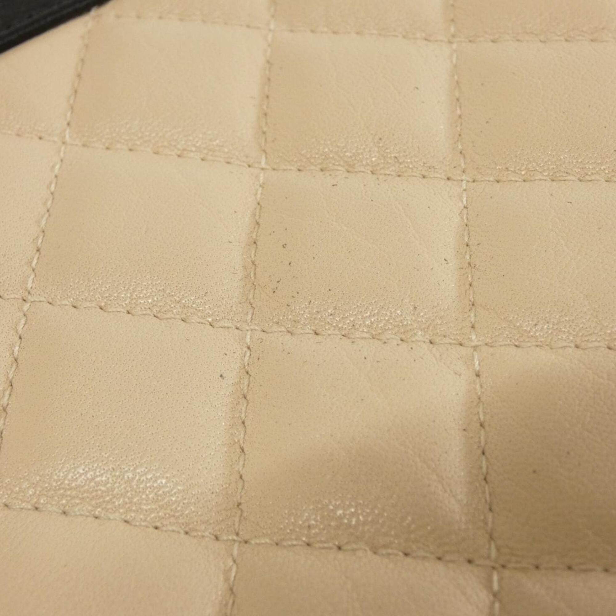 Chanel Beige Black Leather Handbag Pouch (Pre-Owned)