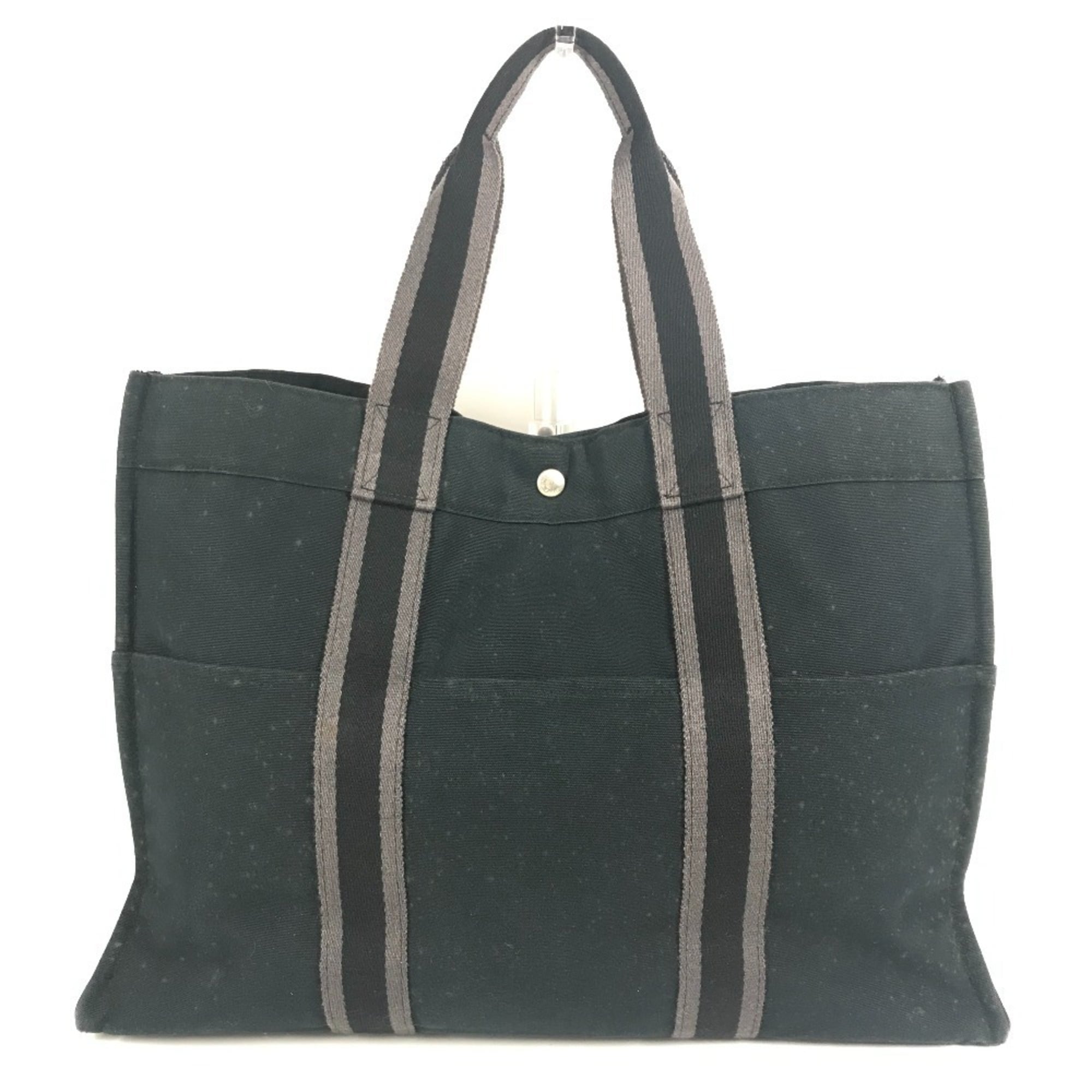 Hermes Black Gray Canvas Shoulder Bag Tote Bag (Pre-Owned)