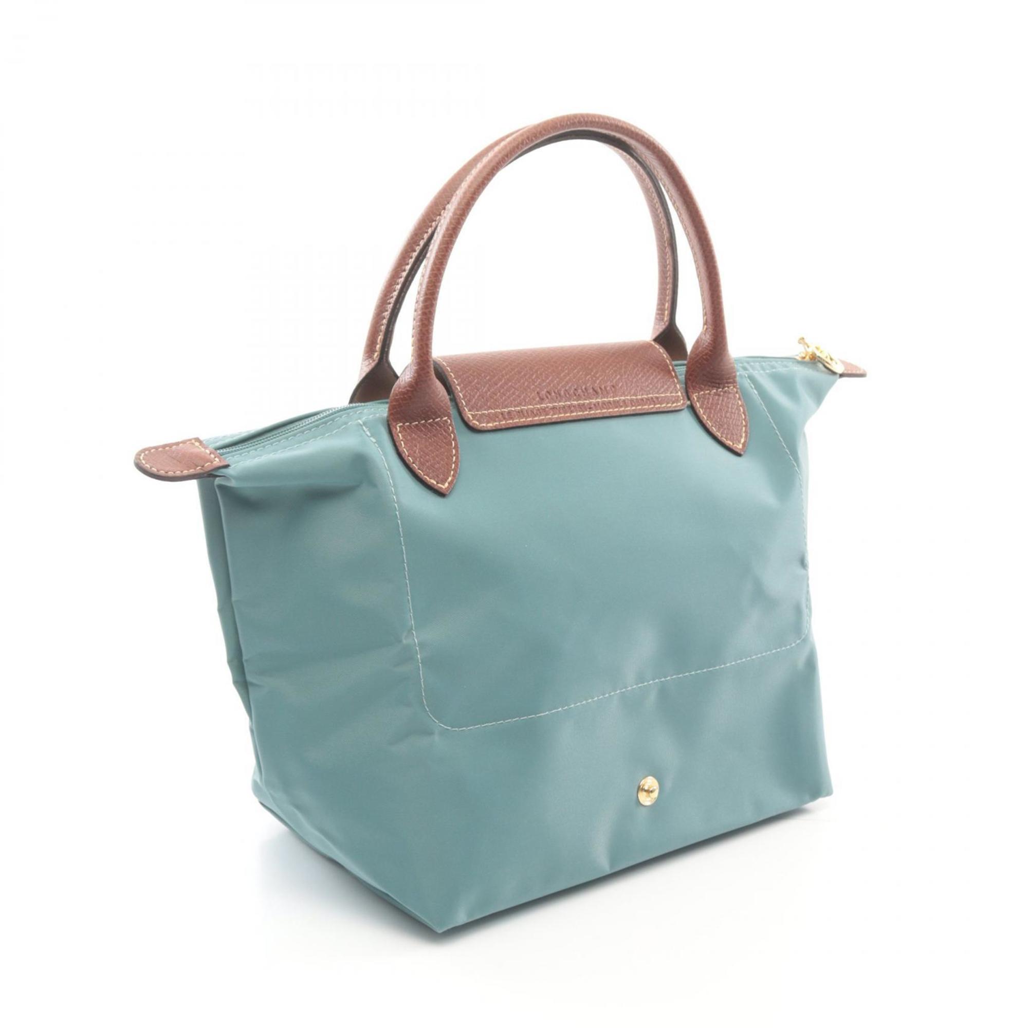 Longchamp Brown Green Canvas Leather Handbag (Pre-Owned)