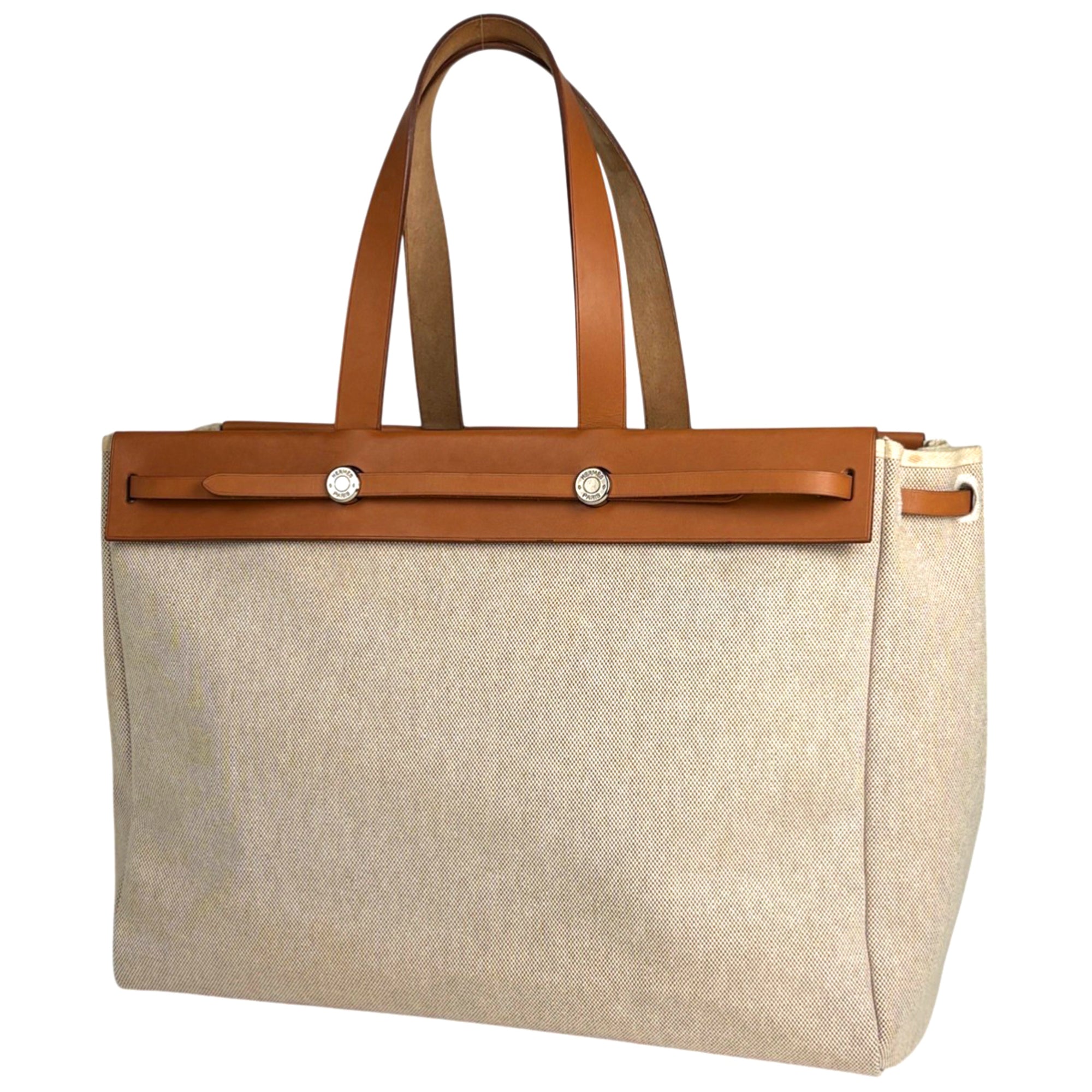 Hermes Brown Natural Toile H Shoulder Bag Tote Bag (Pre-Owned)